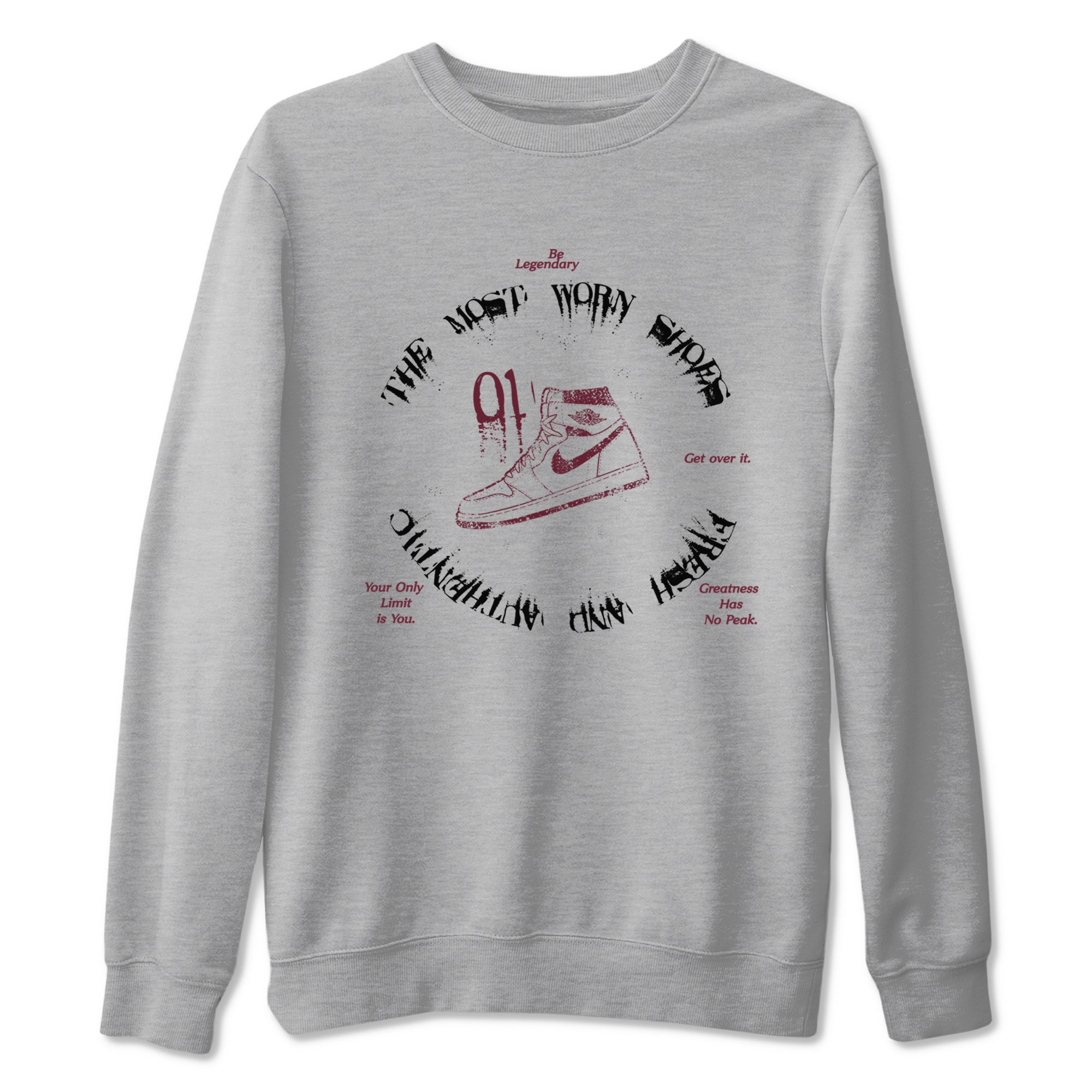 1s Metallic Burgundy shirts to match jordans The Most Worn Shoes sneaker match tees Jordan 1 Retro High '85 OG Metallic Burgundy Drip Gear Zone streetwear brand Heather Grey 2 unisex cotton tee