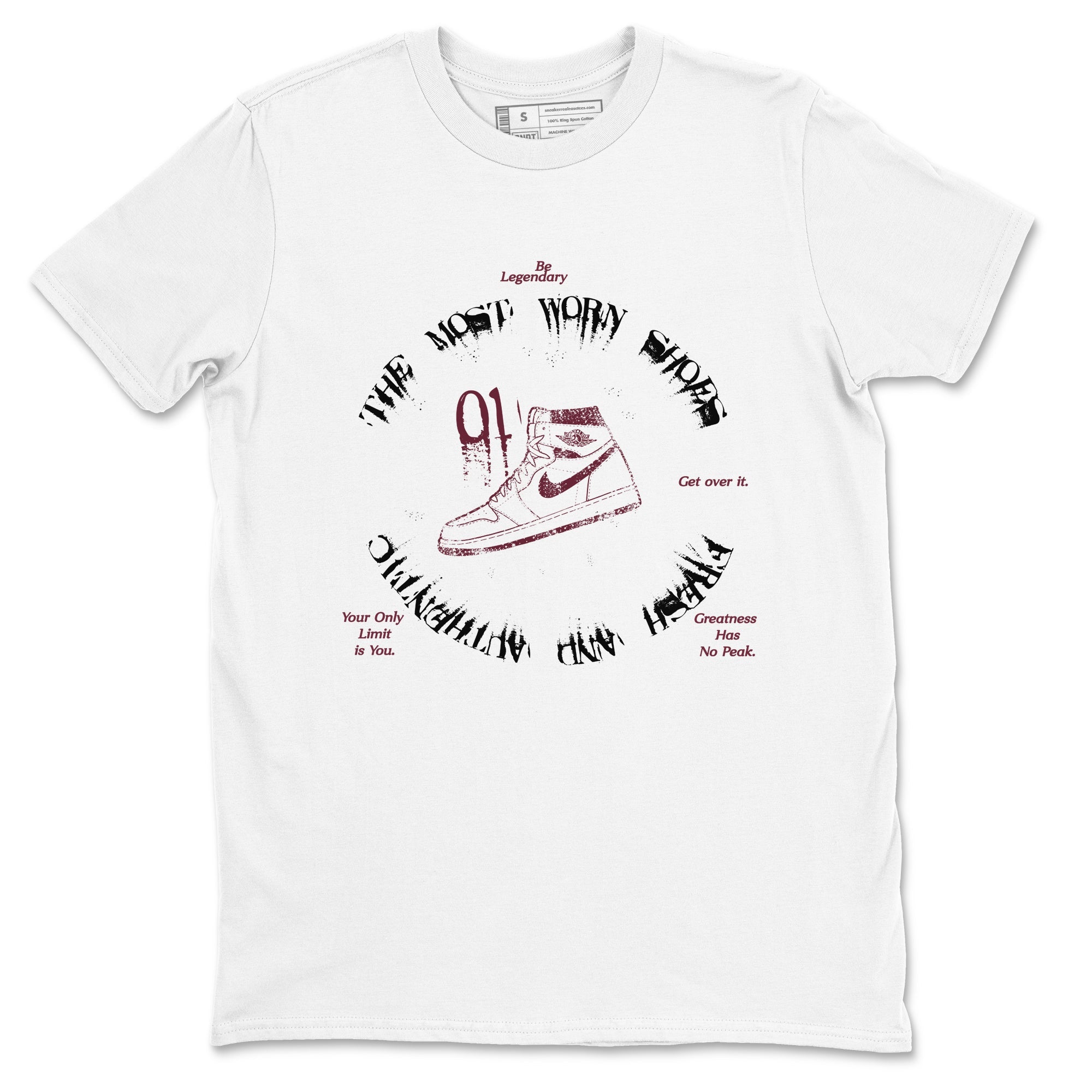 1s Metallic Burgundy shirts to match jordans The Most Worn Shoes sneaker match tees Jordan 1 Retro High '85 OG Metallic Burgundy Drip Gear Zone streetwear brand White 2 unisex cotton tee