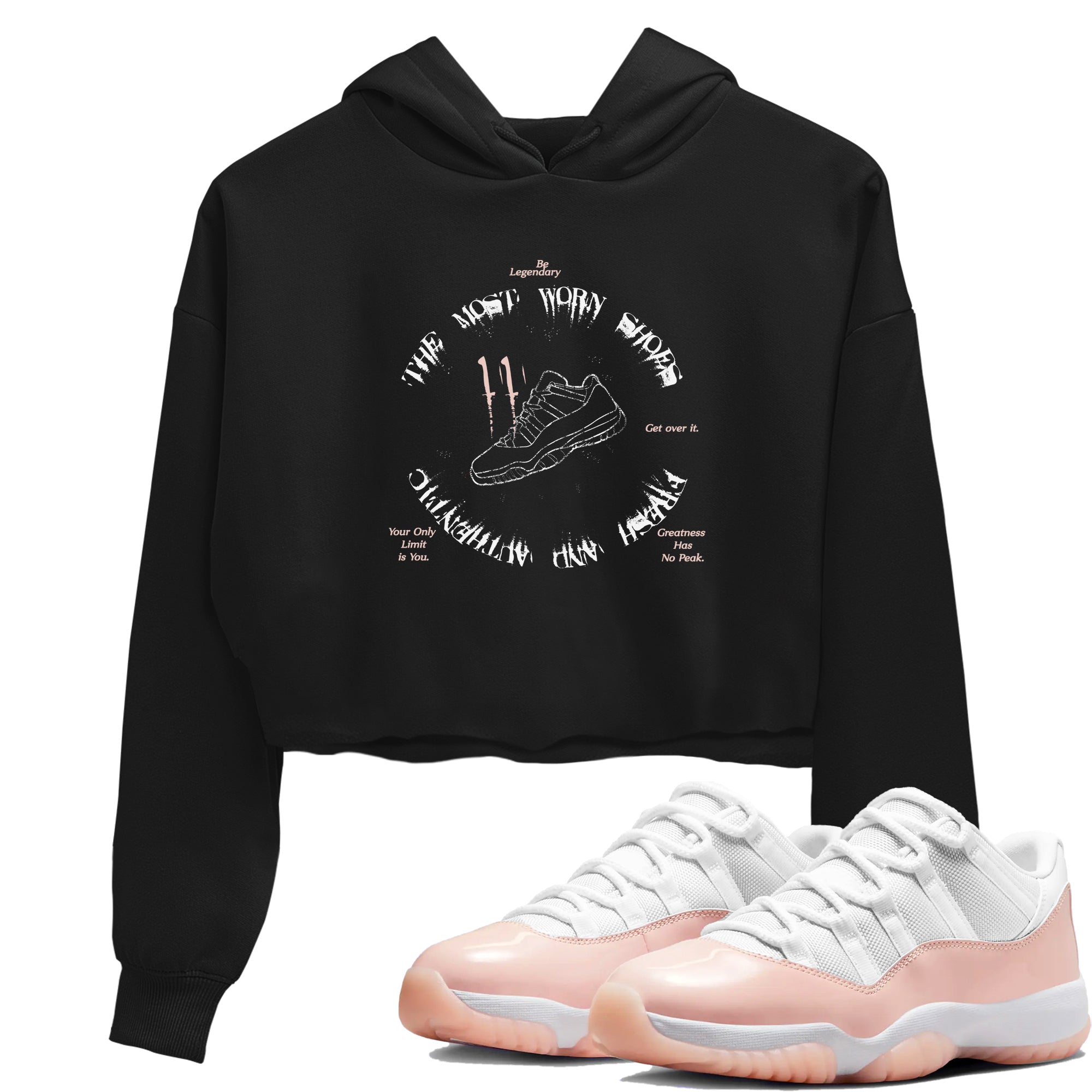 11s Legend Pink shirts to match jordans The Most Worn Shoes sneaker match tees Air Jordan 11 Legend Pink Drip Gear Zone streetwear brand Black 1 crop tee