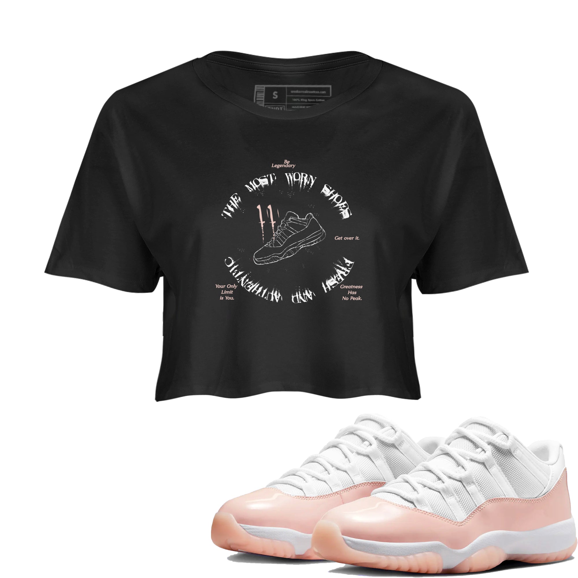 11s Legend Pink shirts to match jordans The Most Worn Shoes sneaker match tees Air Jordan 11 Legend Pink Drip Gear Zone streetwear brand Black 1 crop tee