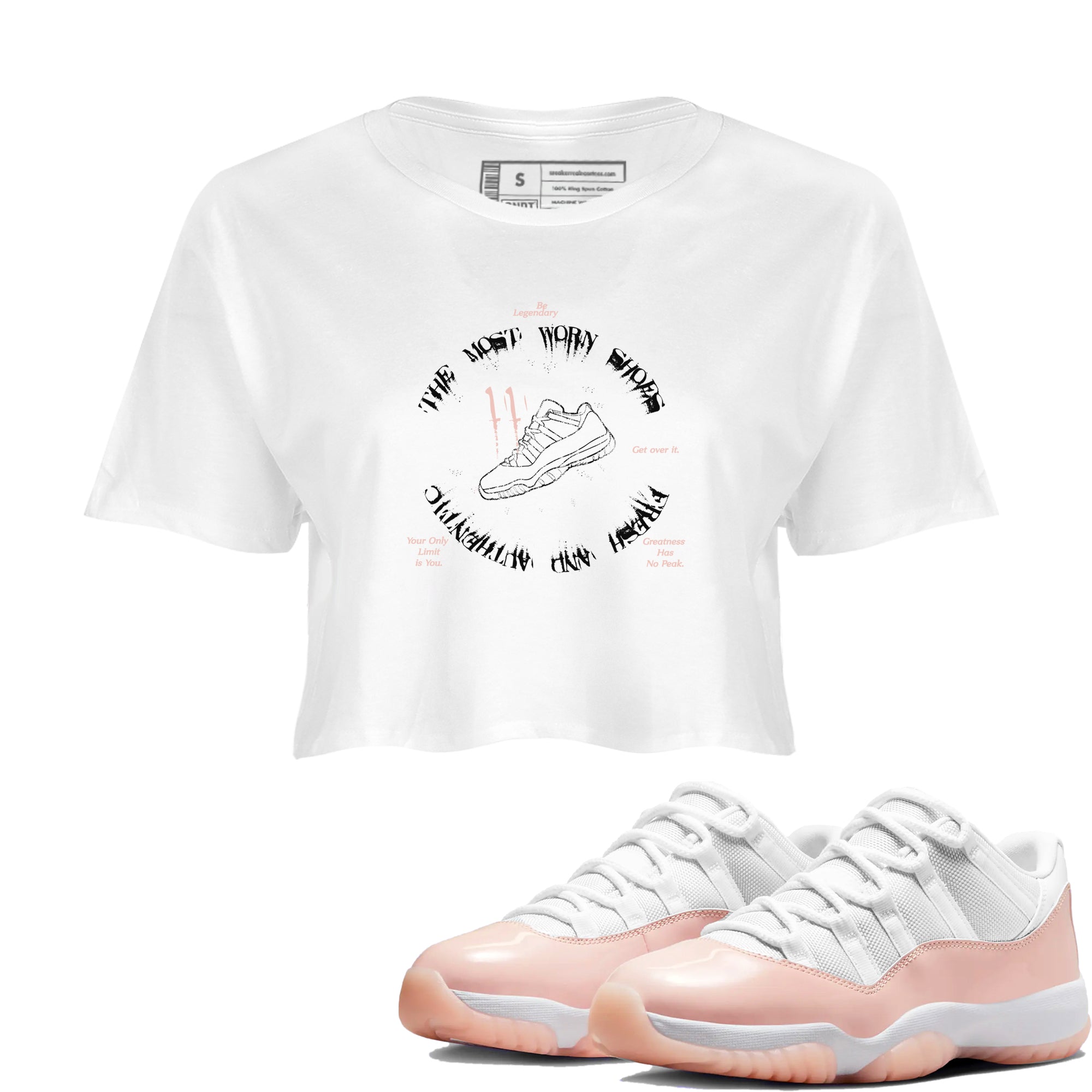 11s Legend Pink shirts to match jordans The Most Worn Shoes sneaker match tees Air Jordan 11 Legend Pink Drip Gear Zone streetwear brand White 1 crop tee