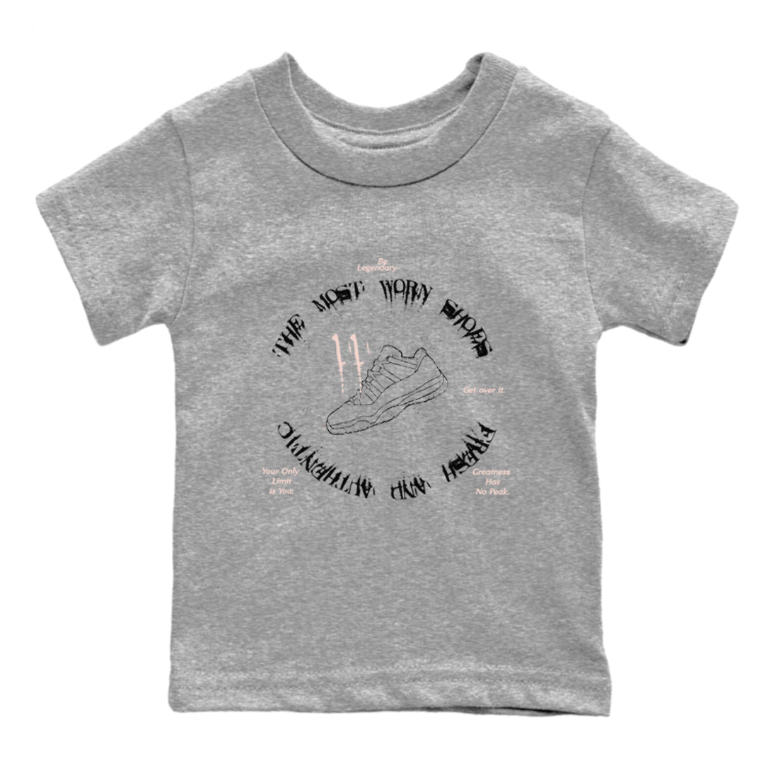 11s Legend Pink shirts to match jordans The Most Worn Shoes sneaker match tees Air Jordan 11 Legend Pink Drip Gear Zone streetwear brand Baby and Youth Heather Grey 2 cotton tee