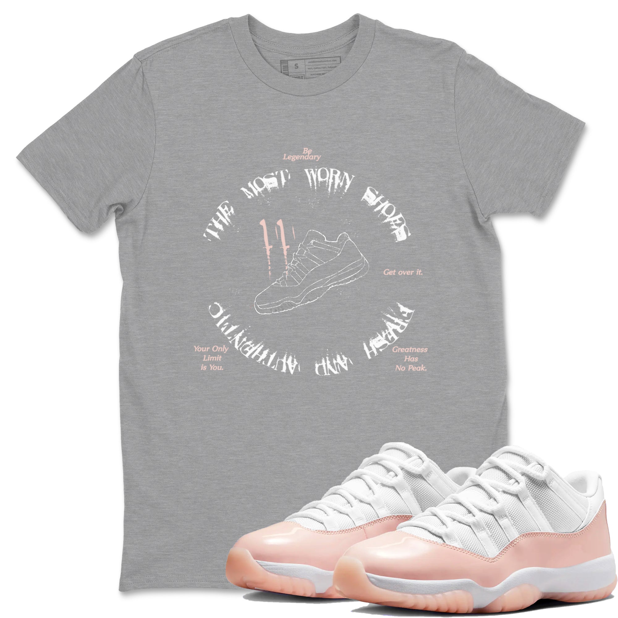 11s Legend Pink shirts to match jordans The Most Worn Shoes sneaker match tees Air Jordan 11 Legend Pink Drip Gear Zone streetwear brand Heather Grey 1 unisex cotton tee