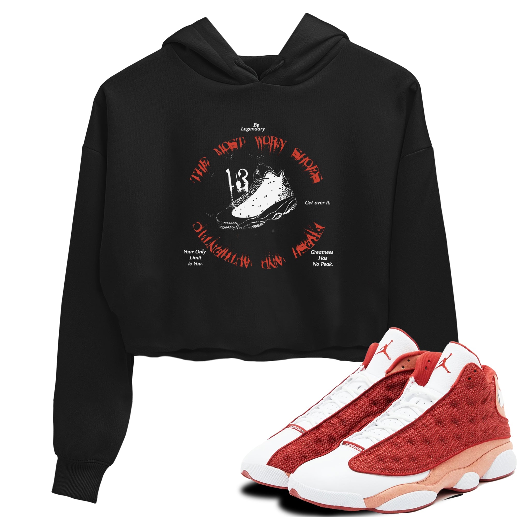 13s Dune Red shirts to match jordans The Most Worn Shoes sneaker match tees Air Jordan 13 Dune Red Drip Gear Zone streetwear brand Black 1 crop tee