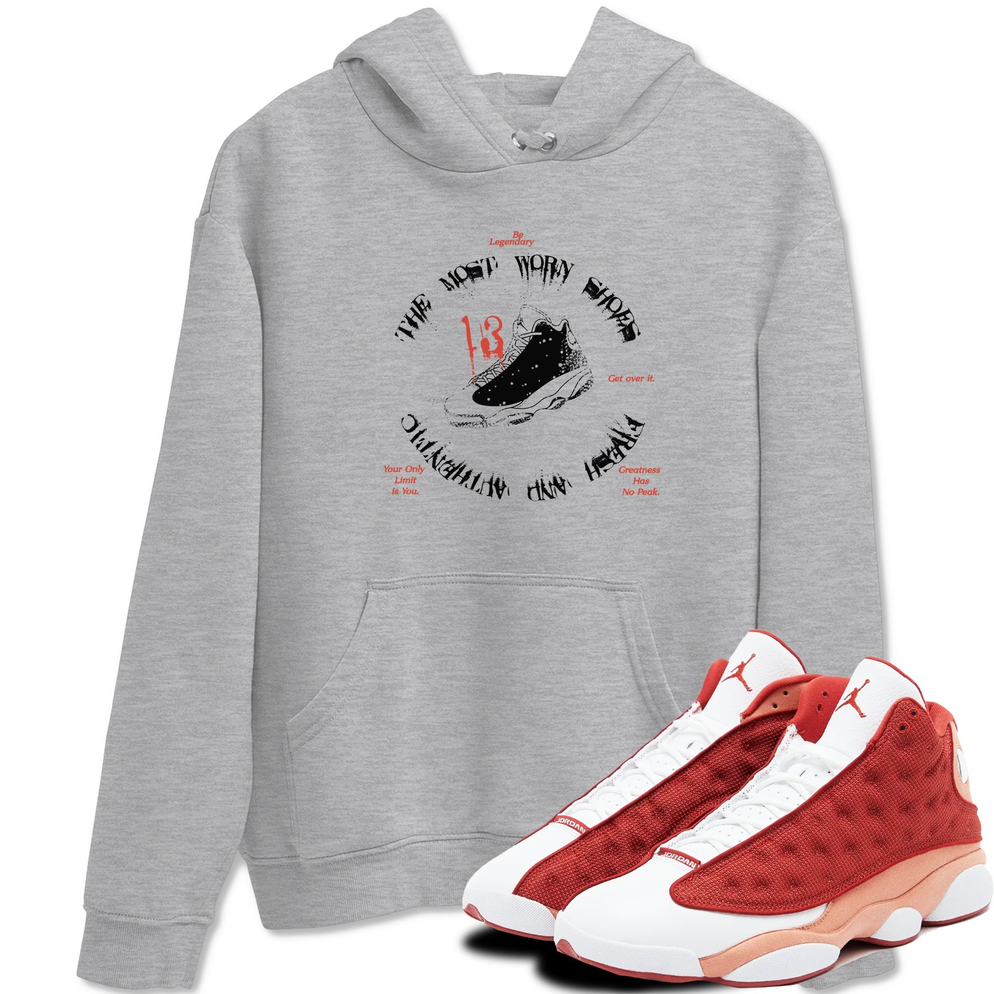 13s Dune Red shirts to match jordans The Most Worn Shoes sneaker match tees Air Jordan 13 Dune Red Drip Gear Zone streetwear brand Heather Grey 1 unisex cotton tee