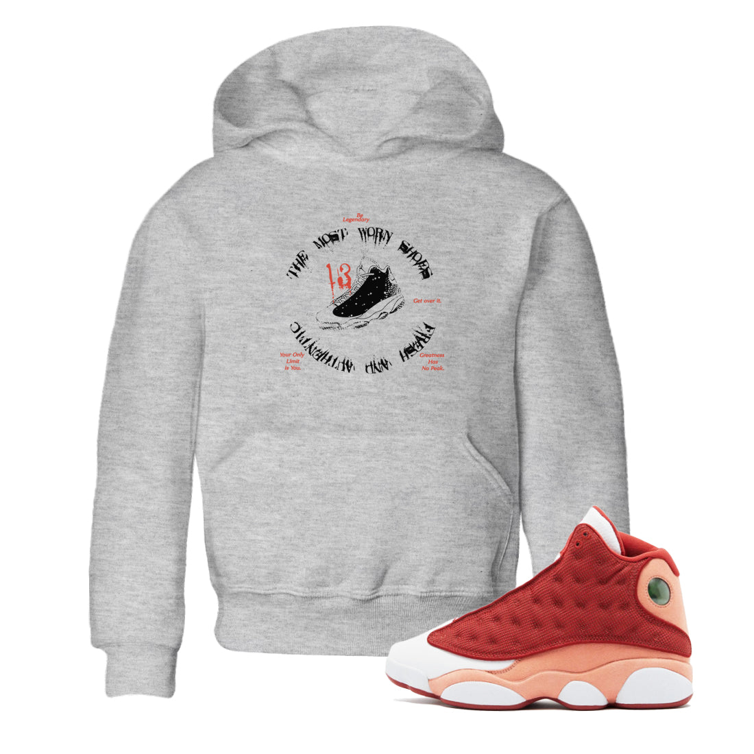 13s Dune Red shirts to match jordans The Most Worn Shoes sneaker match tees Air Jordan 13 Dune Red Drip Gear Zone streetwear brand Baby and Youth Heather Grey 1 cotton tee