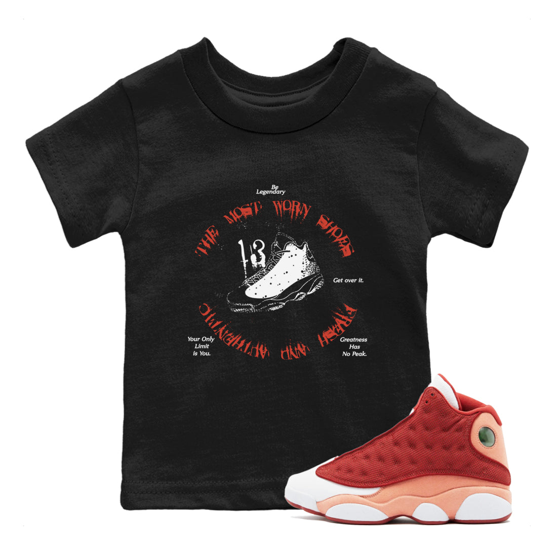 13s Dune Red shirts to match jordans The Most Worn Shoes sneaker match tees Air Jordan 13 Dune Red Drip Gear Zone streetwear brand Baby and Youth Black 1 cotton tee