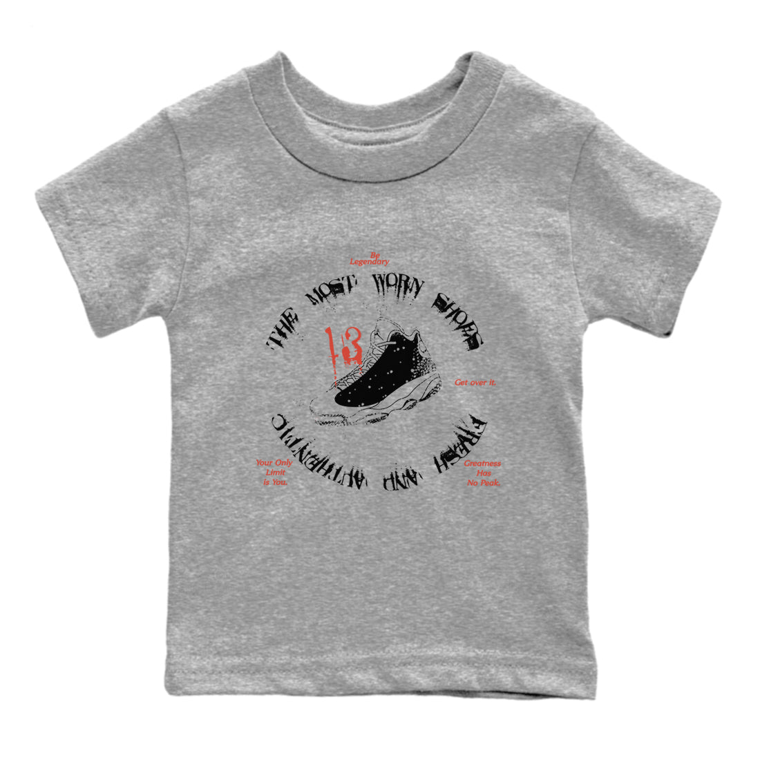 13s Dune Red shirts to match jordans The Most Worn Shoes sneaker match tees Air Jordan 13 Dune Red Drip Gear Zone streetwear brand Baby and Youth Heather Grey 2 cotton tee