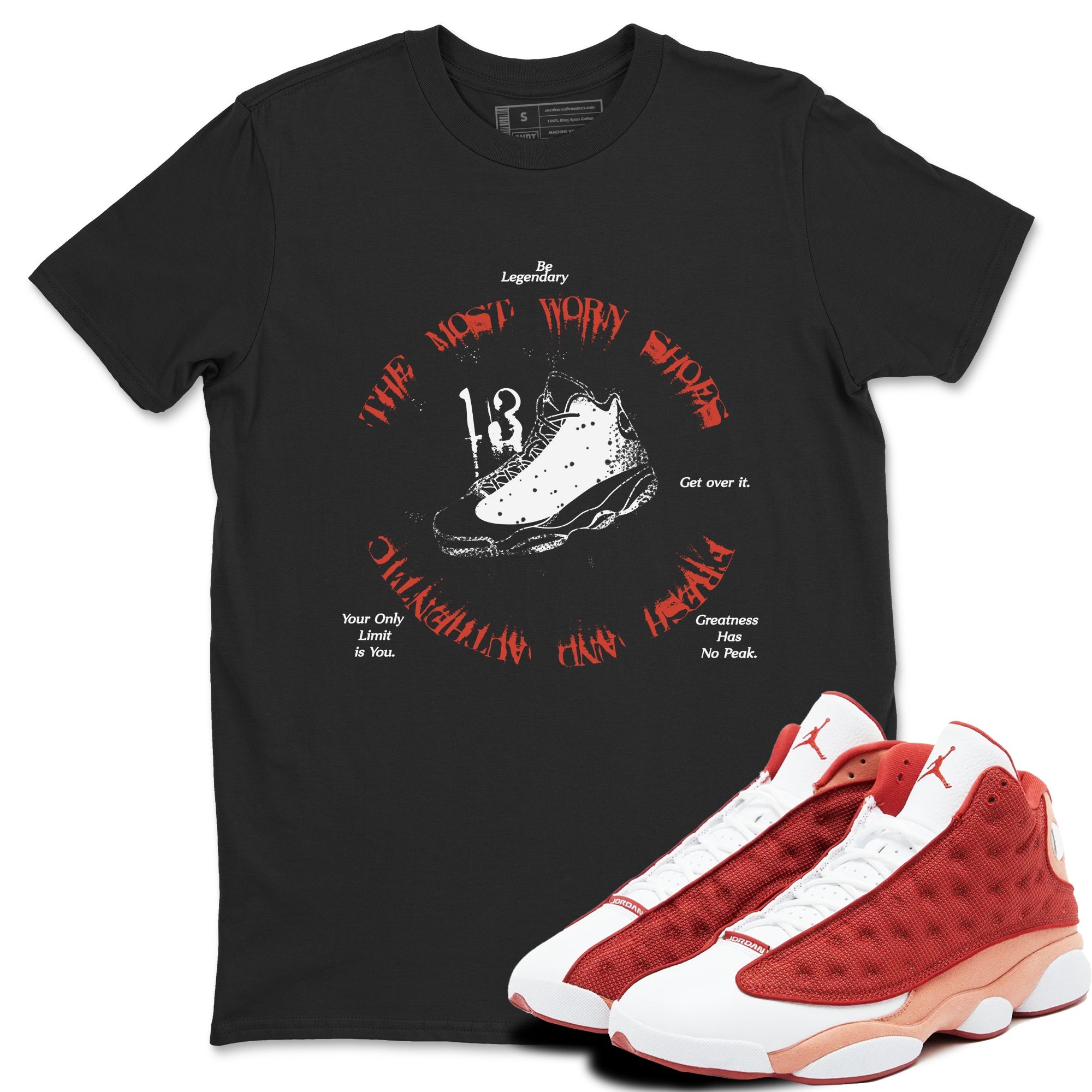 13s Dune Red shirts to match jordans The Most Worn Shoes sneaker match tees Air Jordan 13 Dune Red Drip Gear Zone streetwear brand Black 1 unisex cotton tee