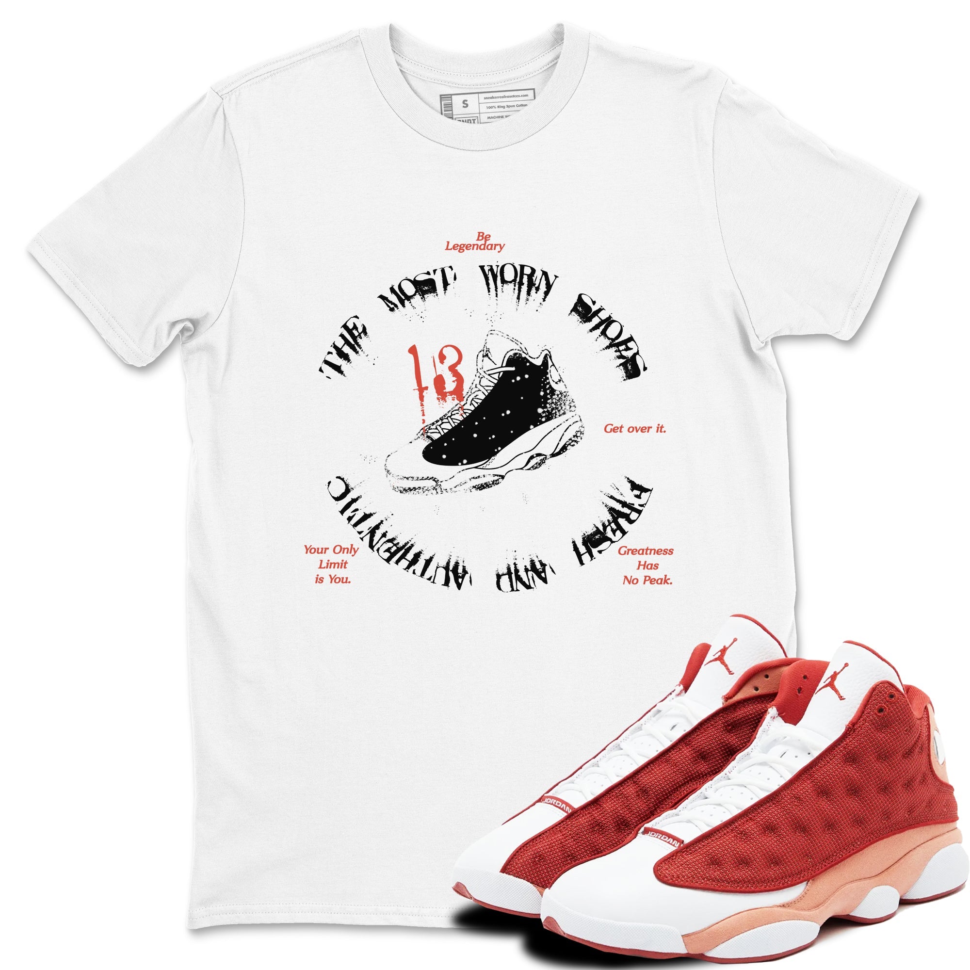 13s Dune Red shirts to match jordans The Most Worn Shoes sneaker match tees Air Jordan 13 Dune Red Drip Gear Zone streetwear brand White 1 unisex cotton tee