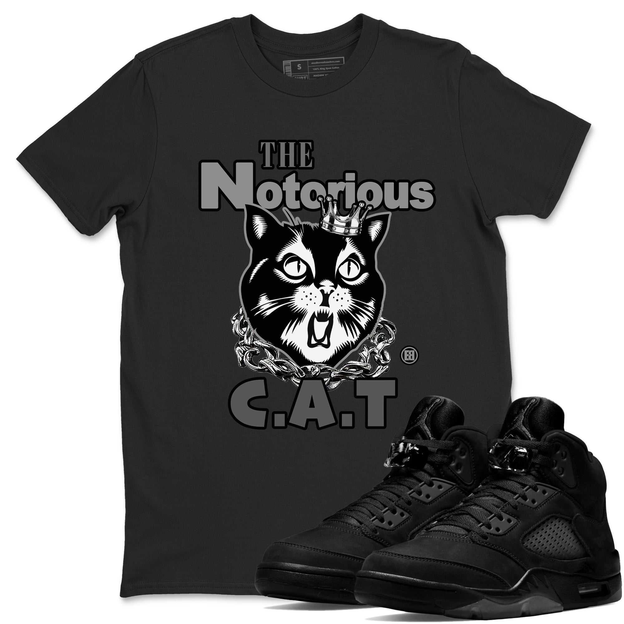 5s Black Cat shirts to match jordans The Notorious Cat sneaker match tees Air Jordan 5 Black Cat Drip Gear Zone unisex cotton Black 1 crew neck shirts
