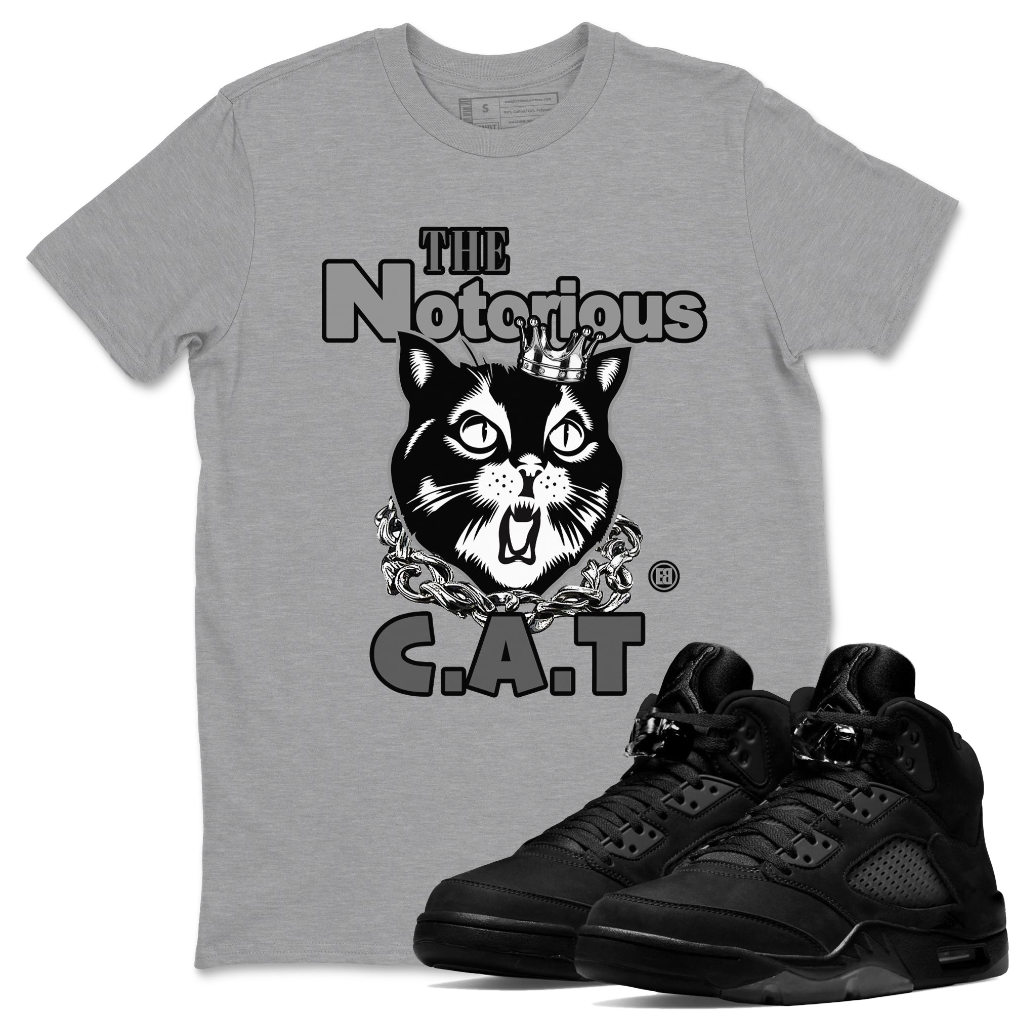 5s Black Cat shirts to match jordans The Notorious Cat sneaker match tees Air Jordan 5 Black Cat Drip Gear Zone unisex cotton Heather Grey 1 crew neck shirts