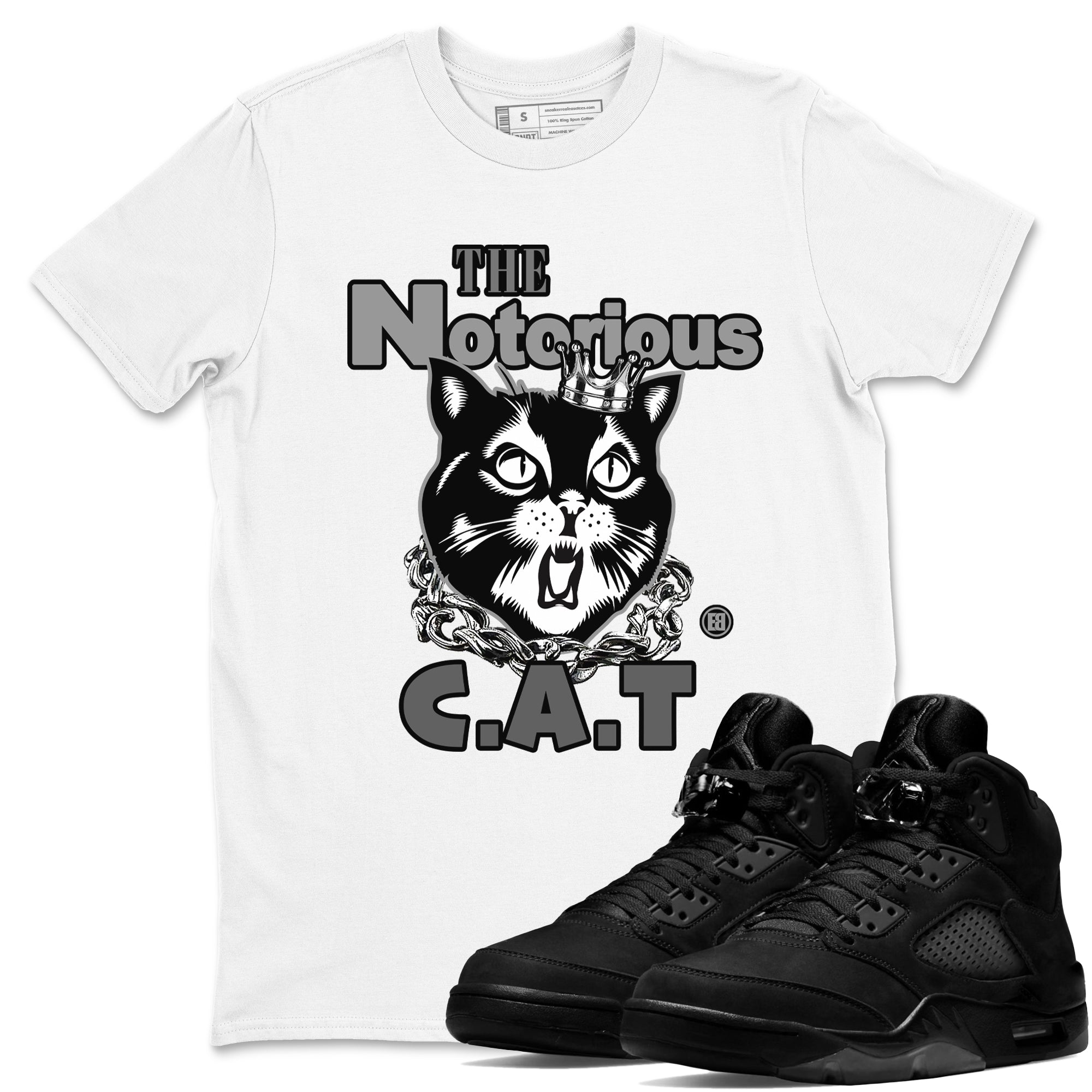 5s Black Cat shirts to match jordans The Notorious Cat sneaker match tees Air Jordan 5 Black Cat Drip Gear Zone unisex cotton White 1 crew neck shirts