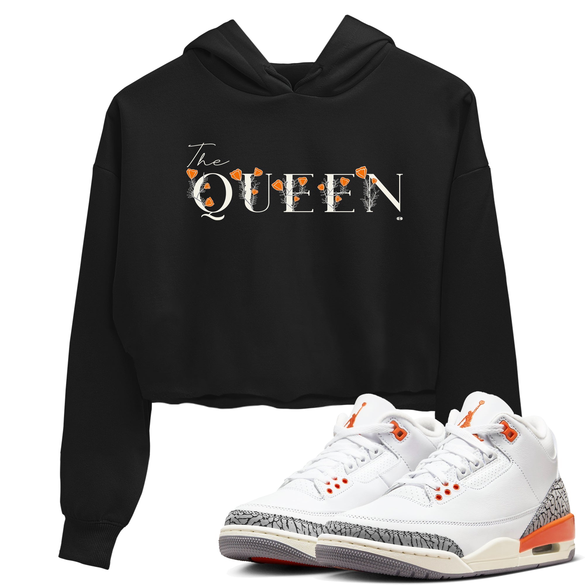3s Georgia Peach shirt to match jordans The Queen sneaker tees Air Jordan 3 Georgia Peach Drip Gear Zone Black 1 crop length shirt