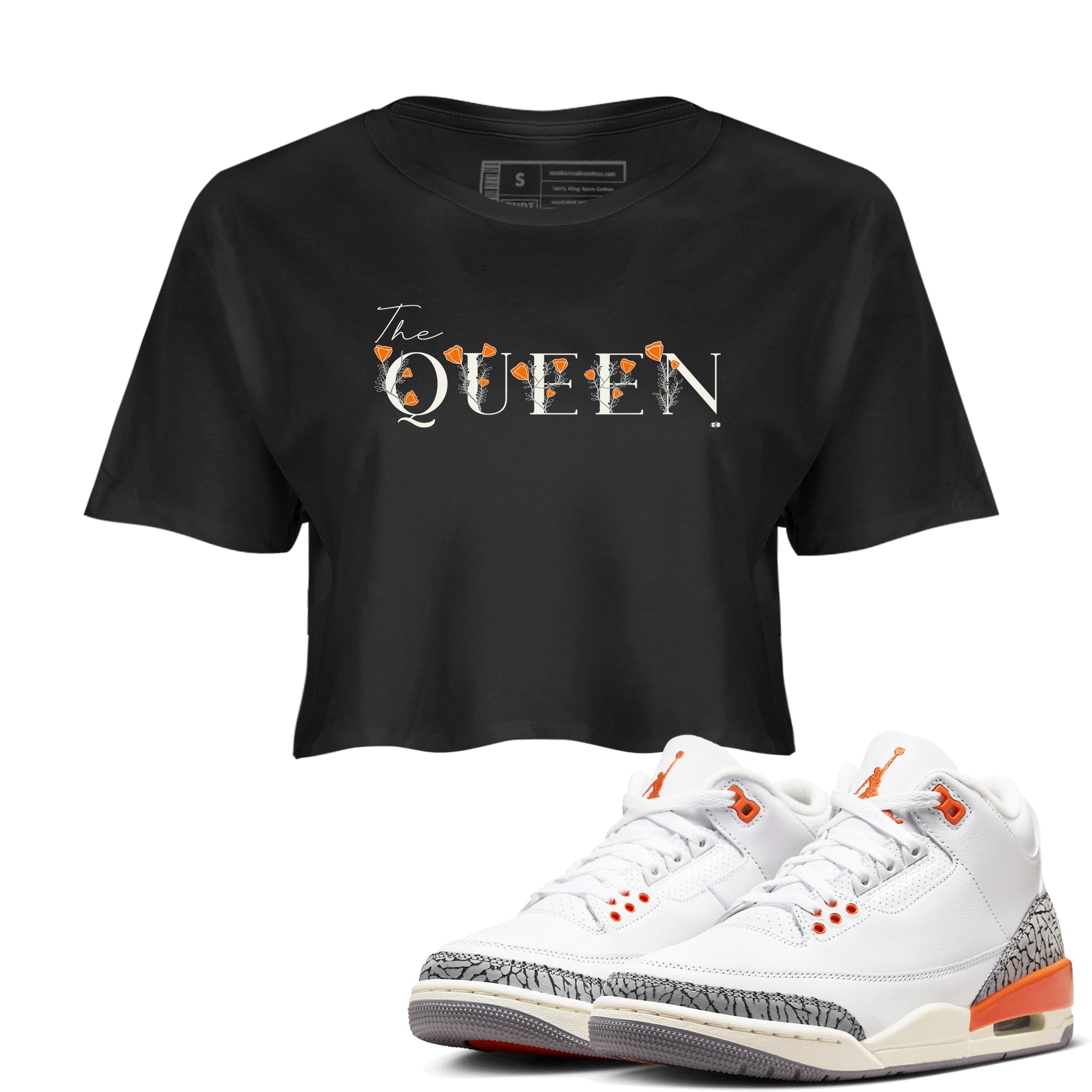 3s Georgia Peach shirt to match jordans The Queen sneaker tees Air Jordan 3 Georgia Peach Drip Gear Zone Black 1 crop length shirt