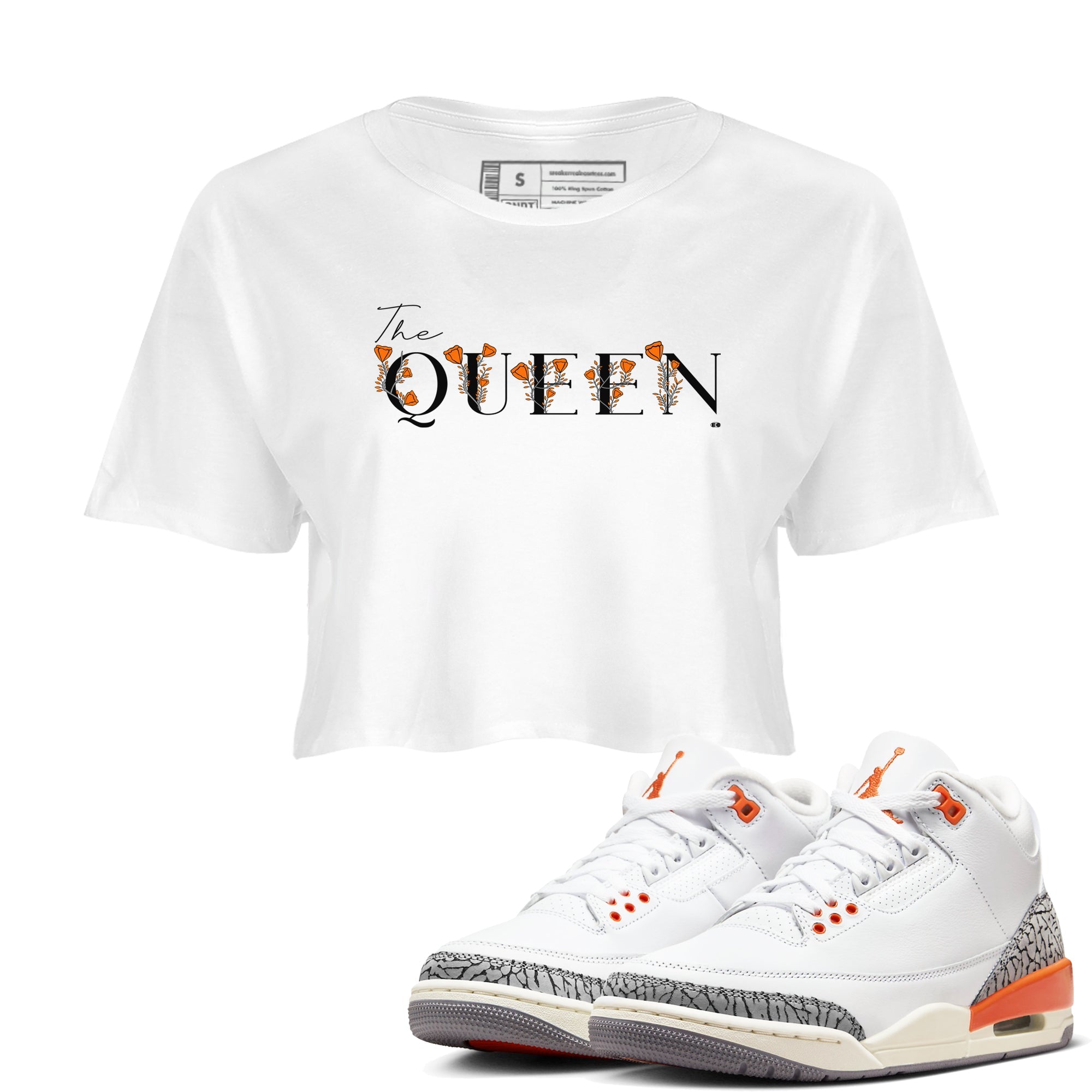 3s Georgia Peach shirt to match jordans The Queen sneaker tees Air Jordan 3 Georgia Peach Drip Gear Zone White 1 crop length shirt