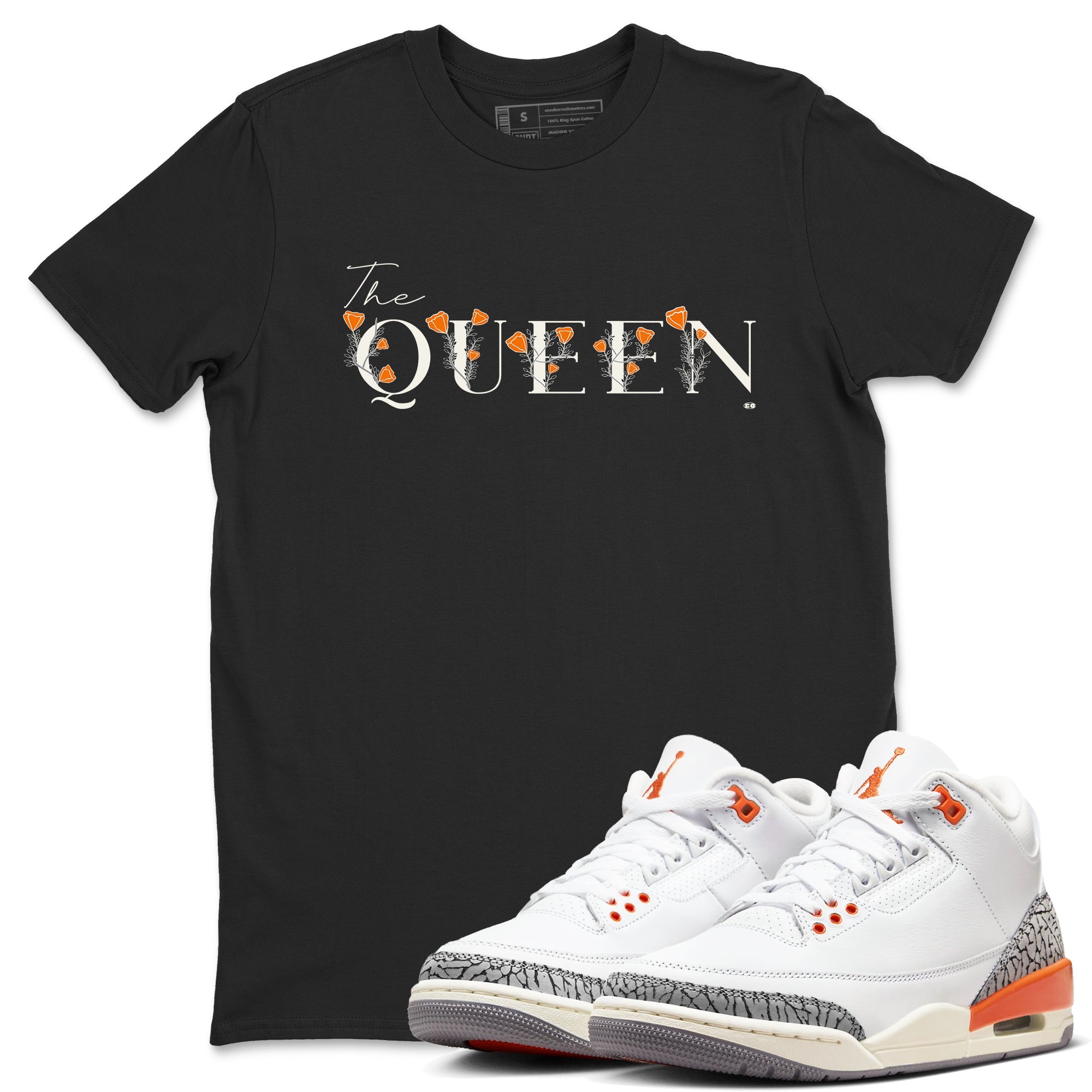 3s Georgia Peach shirt to match jordans The Queen sneaker tees Air Jordan 3 Georgia Peach Drip Gear Zone unisex cotton Black 1 crew neck shirt