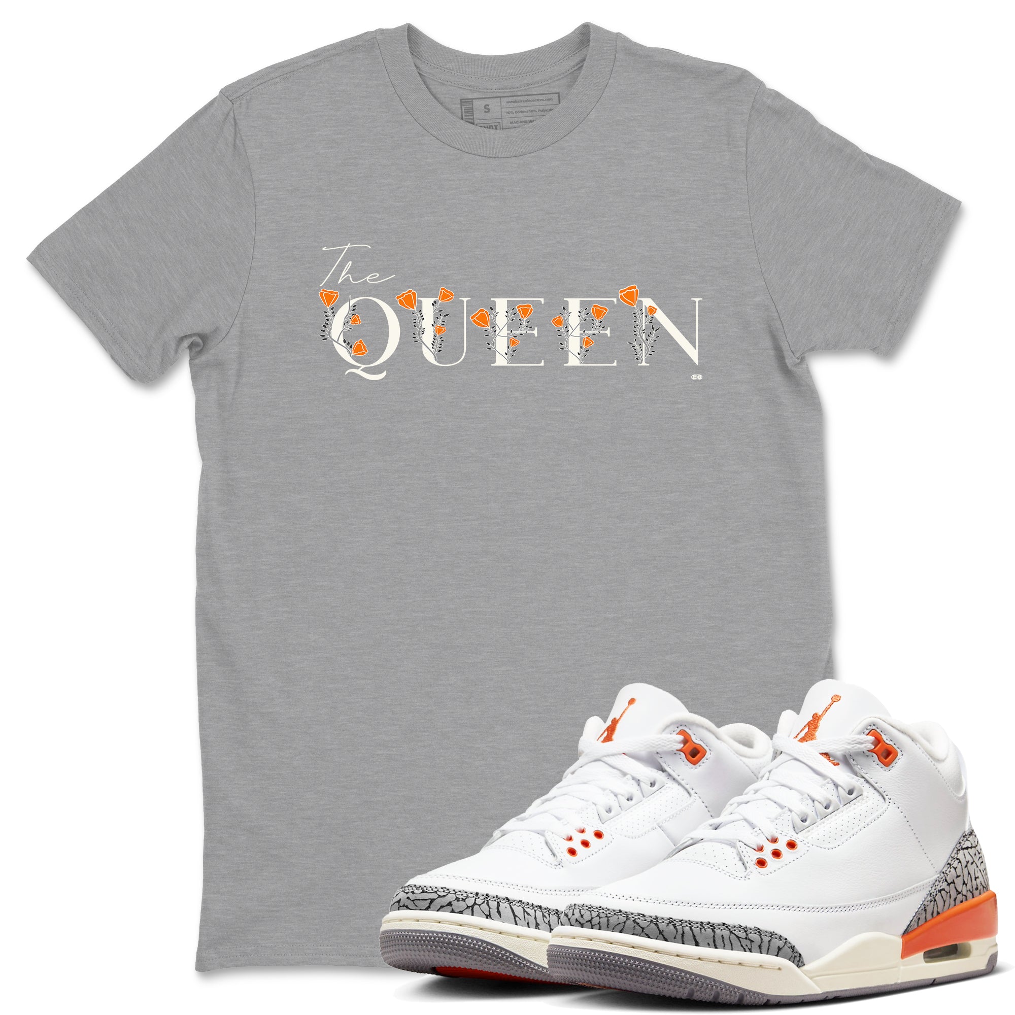 3s Georgia Peach shirt to match jordans The Queen sneaker tees Air Jordan 3 Georgia Peach Drip Gear Zone unisex cotton Heather Grey 1 crew neck shirt