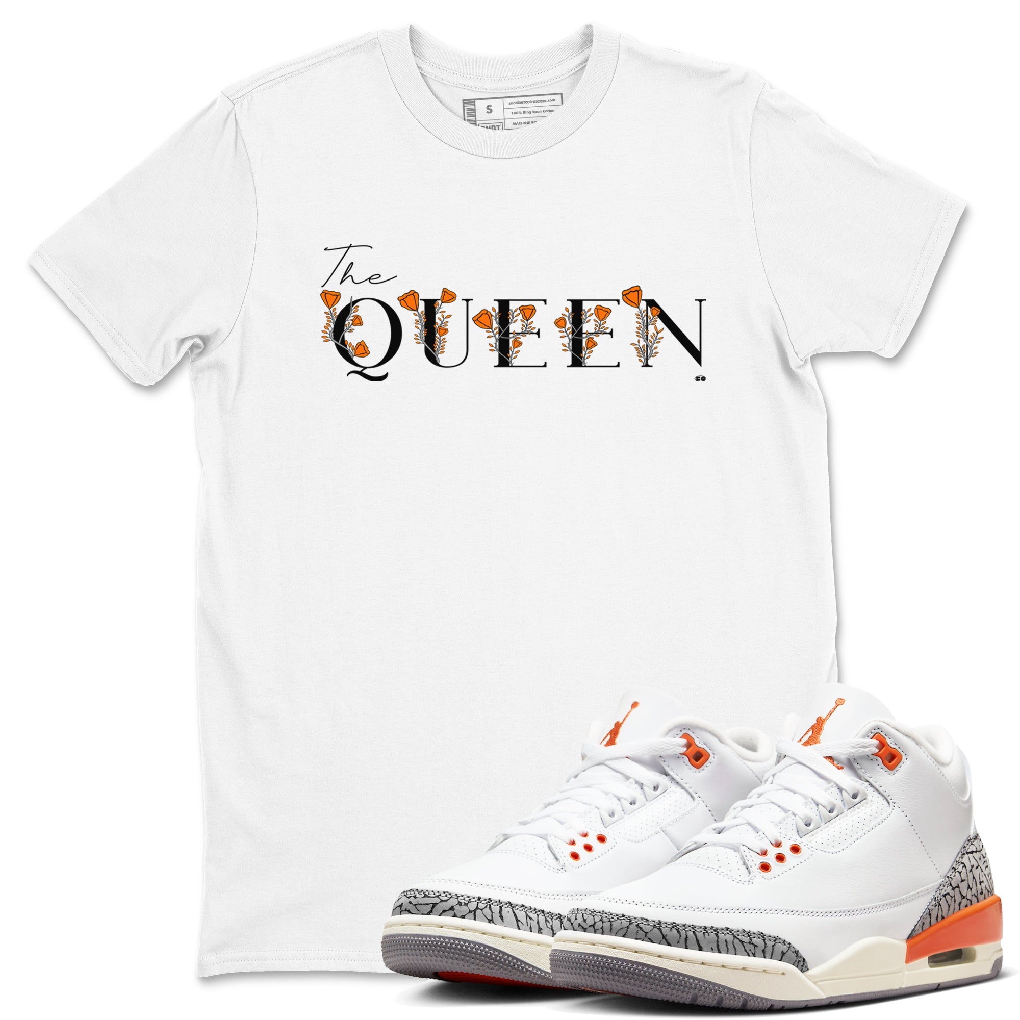 3s Georgia Peach shirt to match jordans The Queen sneaker tees Air Jordan 3 Georgia Peach Drip Gear Zone unisex cotton White 1 crew neck shirt