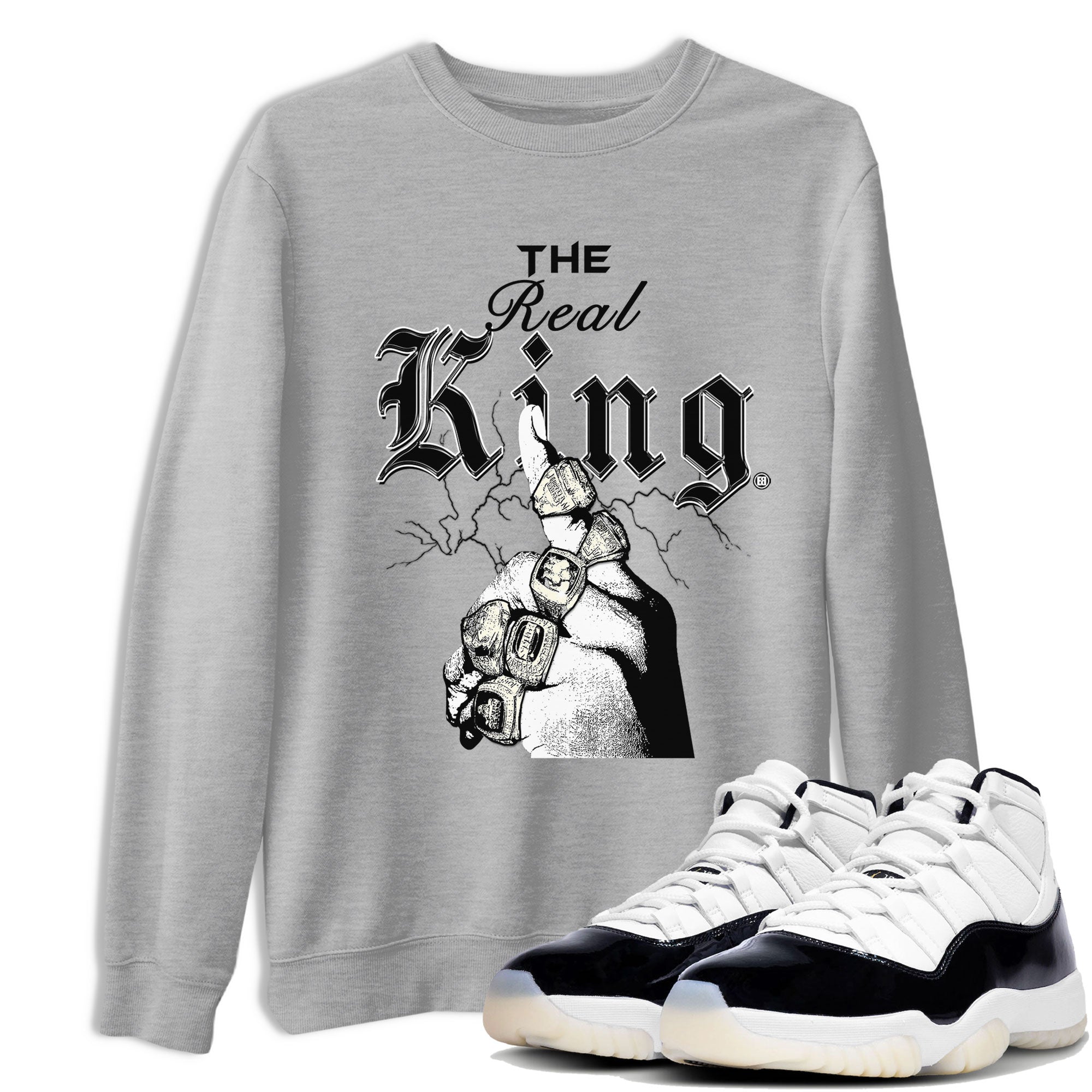 11s Gratitude shirt to match jordans The Real King sneaker tees Air Jordan 11 Retro Gratitude Drip Gear Zone Streetwear Casual Fit Heather Grey 1 T-Shirt