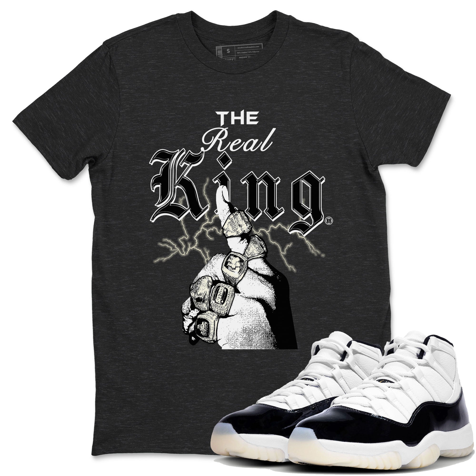11s Gratitude shirt to match jordans The Real King sneaker tees Air Jordan 11 Retro Gratitude Drip Gear Zone Streetwear Casual Fit Charcoal Heather 1 T-Shirt