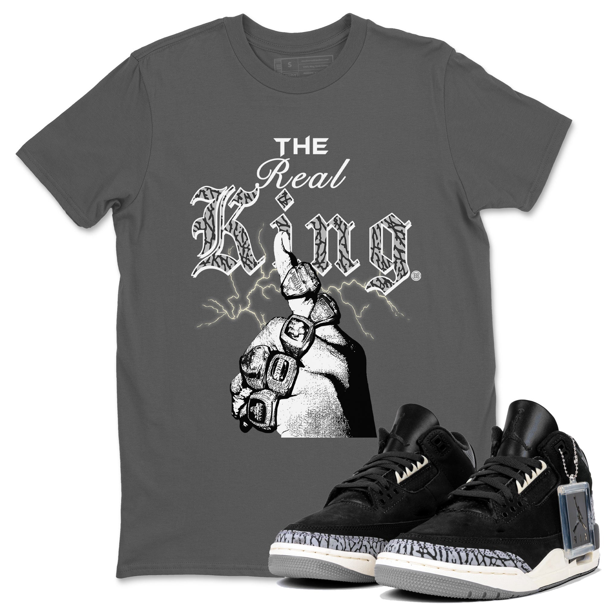 3s Retro Off Noir shirt to match jordans The Real King sneaker tees Air Jordan 3 Off Noir Drip Gear Zone Streetwear Casual Fit Cool Grey 1 T-Shirt