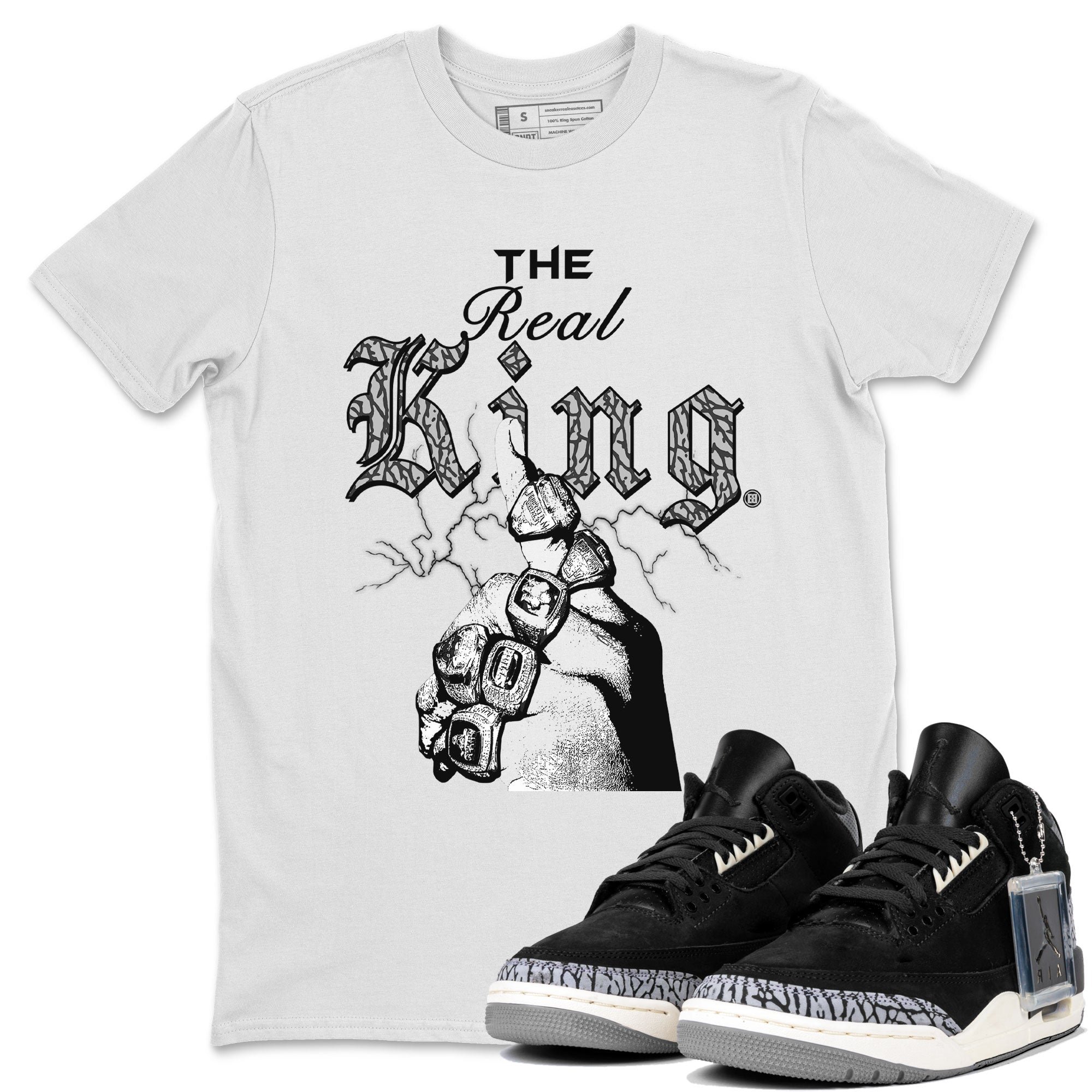 3s Retro Off Noir shirt to match jordans The Real King sneaker tees Air Jordan 3 Off Noir Drip Gear Zone Streetwear Casual Fit White 1 T-Shirt