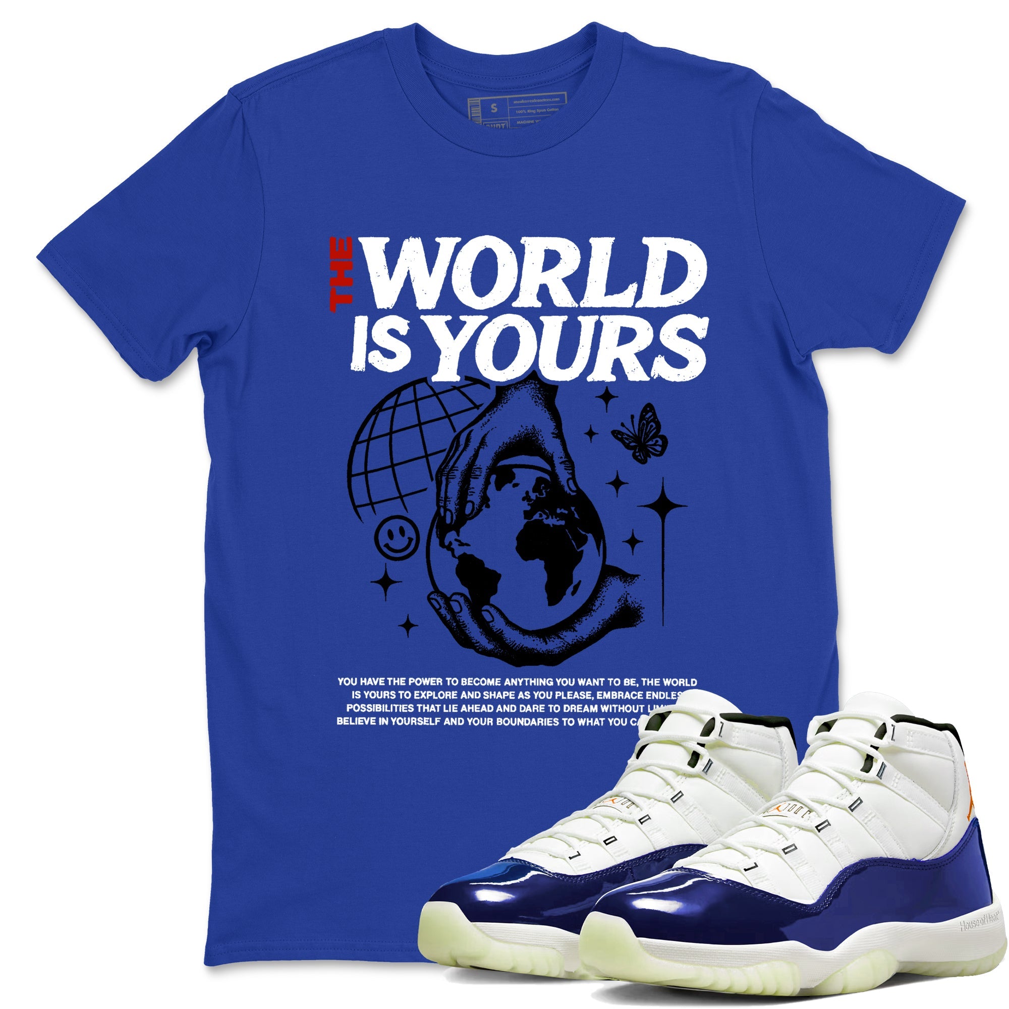 Sneaker Threads  Sneaker Tees To Match Air Jordan 11 Rare Air  The World Is Yours Graphic Tee Royal Blue 1. Perfect for Jordan releases 2025 colorways.