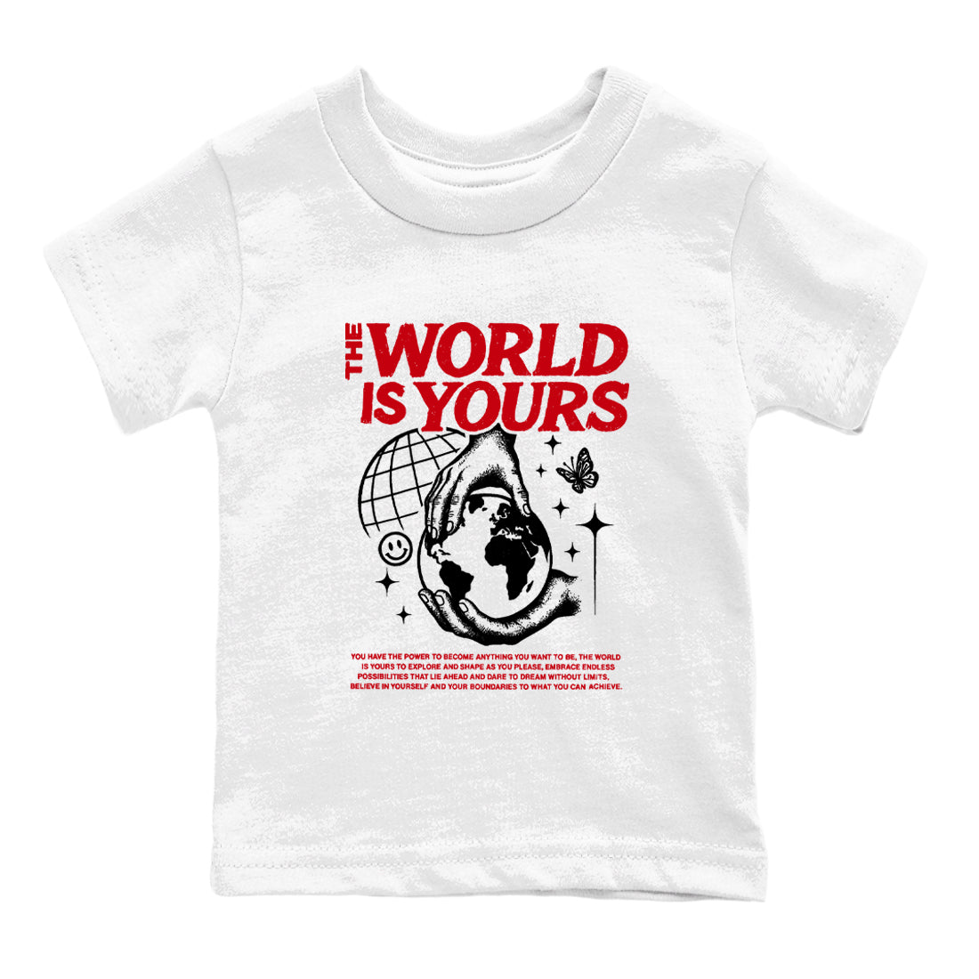 5s Fire Red Sneaker match tees  Sneaker Tees To Match Jordan 5 Retro Fire Red Sneakers  The World Is Yours Kids Graphic T-Shirt White 2