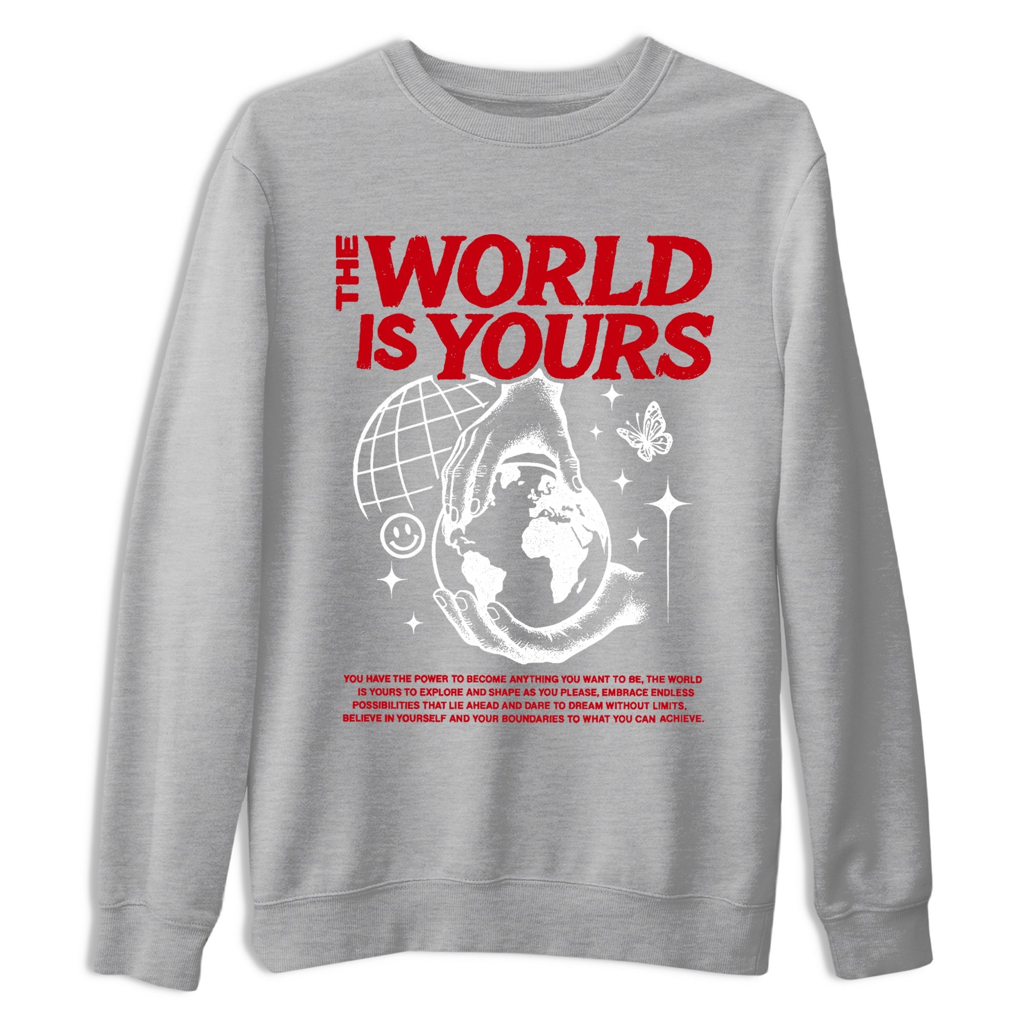 5s Fire Red Sneaker match tees  Sneaker Tees To Match Jordan 5 Retro Fire Red Sneakers  The World Is Yours Graphic Tee Heather Grey 2