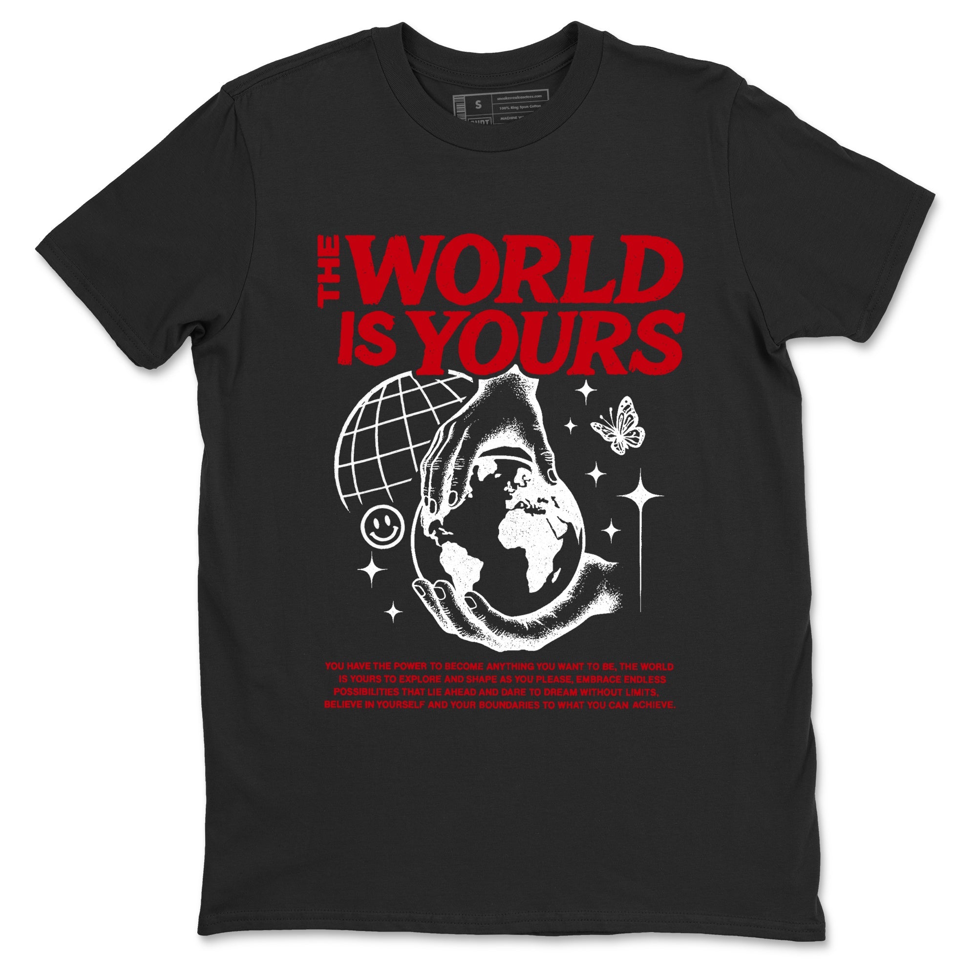 5s Fire Red Sneaker match tees  Sneaker Tees To Match Jordan 5 Retro Fire Red Sneakers  The World Is Yours Graphic Tee Black 2