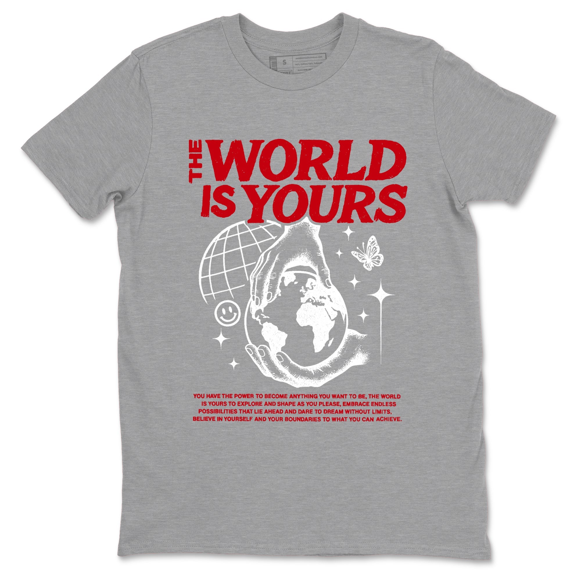 5s Fire Red Sneaker match tees  Sneaker Tees To Match Jordan 5 Retro Fire Red Sneakers  The World Is Yours Graphic Tee Heather Grey 2