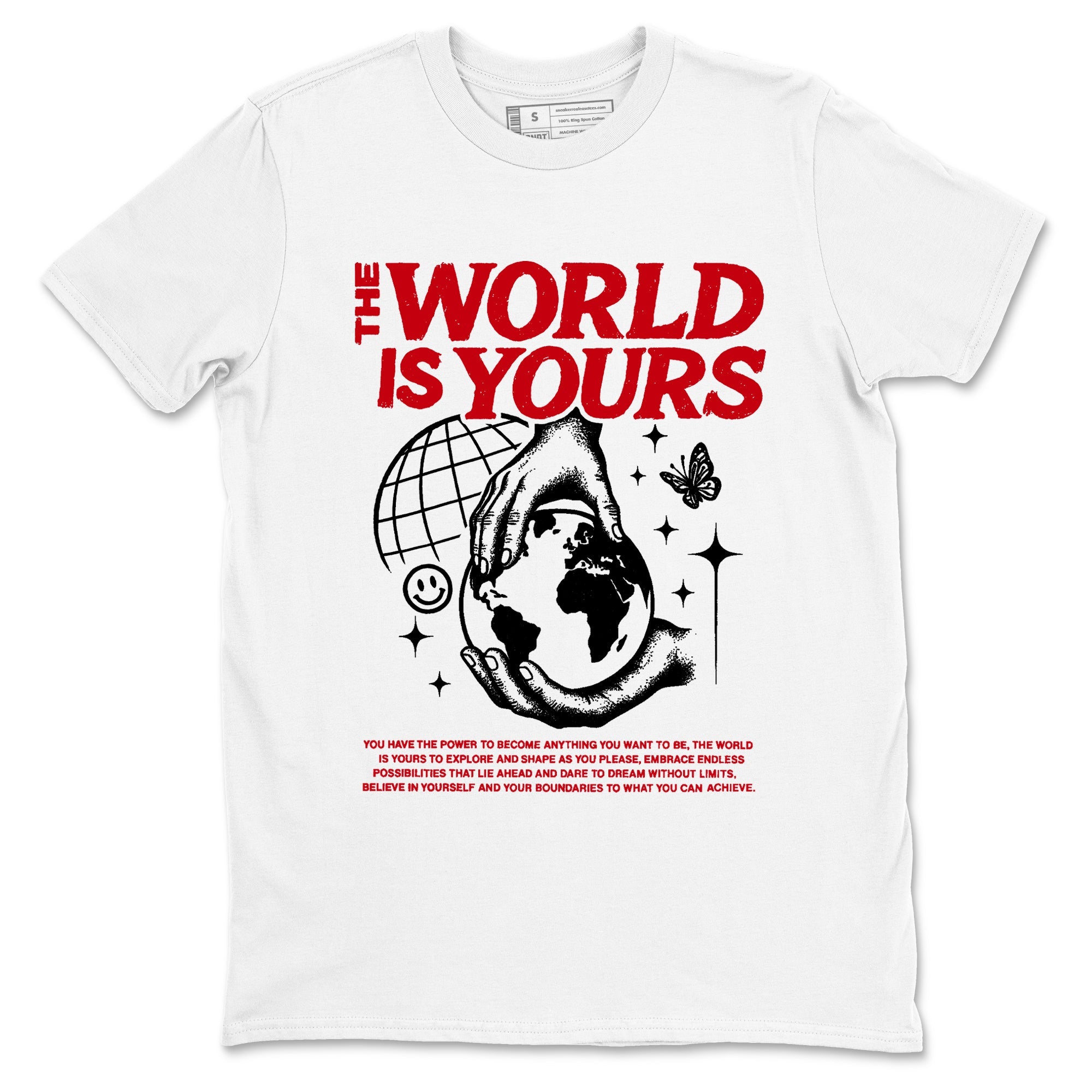 5s Fire Red Sneaker match tees  Sneaker Tees To Match Jordan 5 Retro Fire Red Sneakers  The World Is Yours Graphic Tee White 2