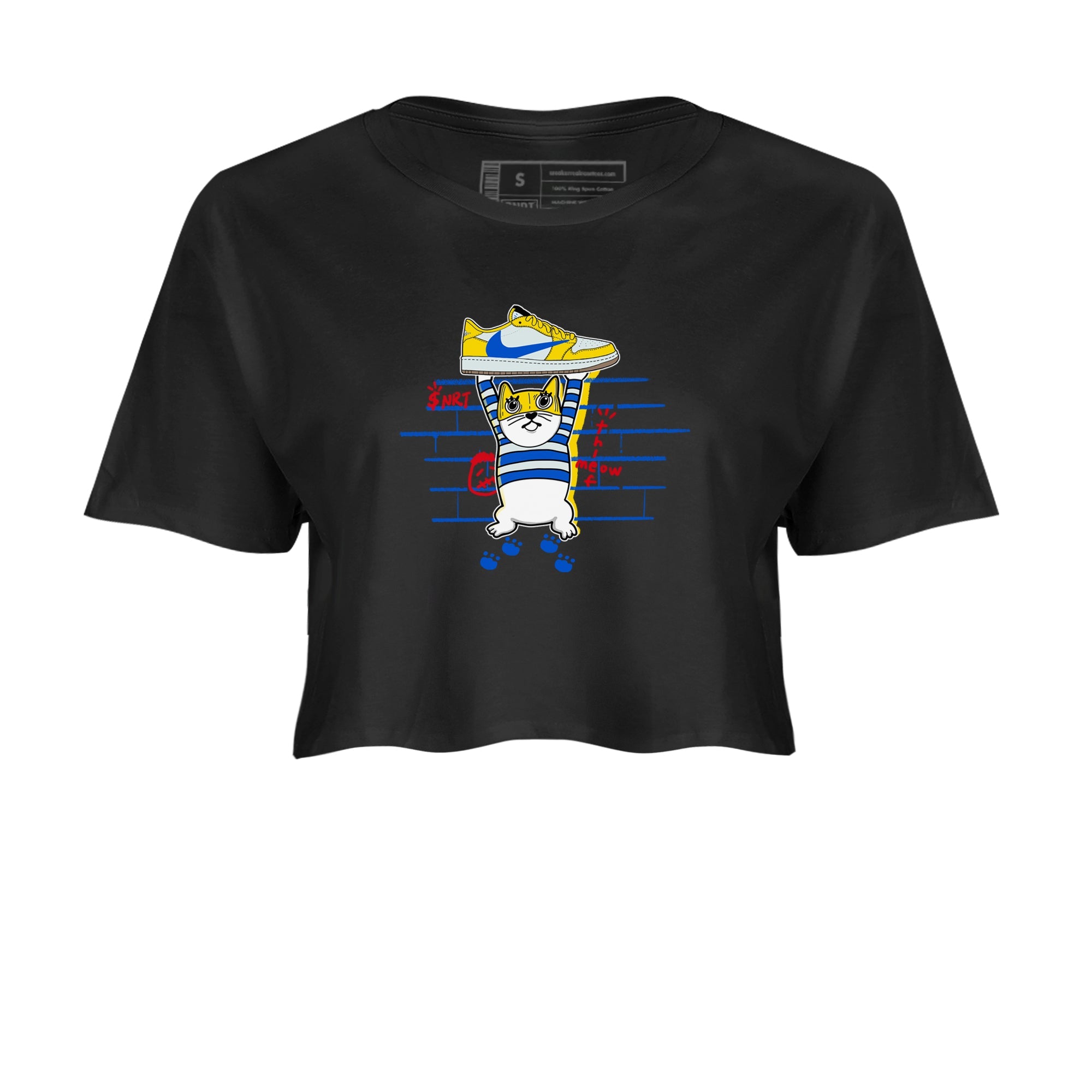 Air Jordan 1 Travis x Scott x Canary shirt to match jordans Thief Cat sneaker tees Air Jordan 1 Travis Scott Canary Drip Gear Zone Black 2 crop length shirt