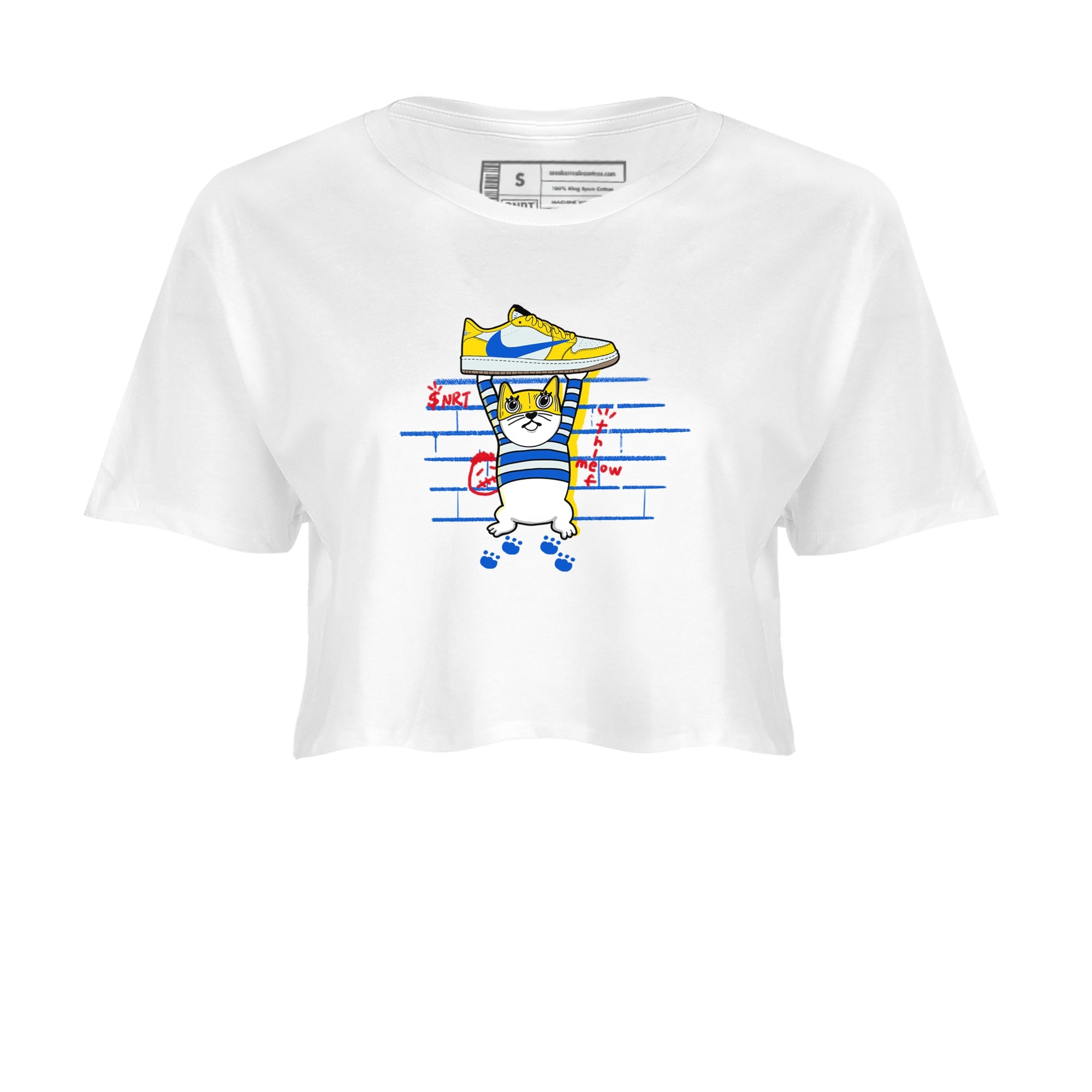 Air Jordan 1 Travis x Scott x Canary shirt to match jordans Thief Cat sneaker tees Air Jordan 1 Travis Scott Canary Drip Gear Zone White 2 crop length shirt
