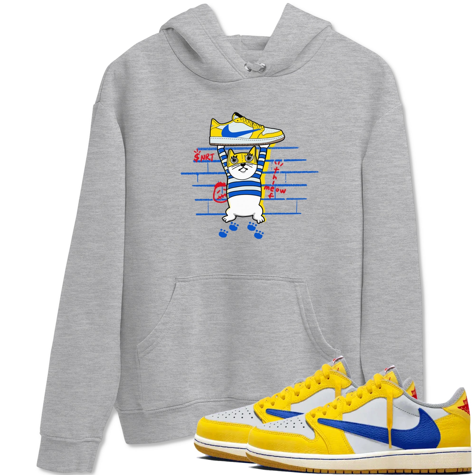 Air Jordan 1 Travis x Scott x Canary shirt to match jordans Thief Cat sneaker tees Air Jordan 1 Travis Scott Canary Drip Gear Zone unisex cotton Heather Grey 1 crew neck shirt