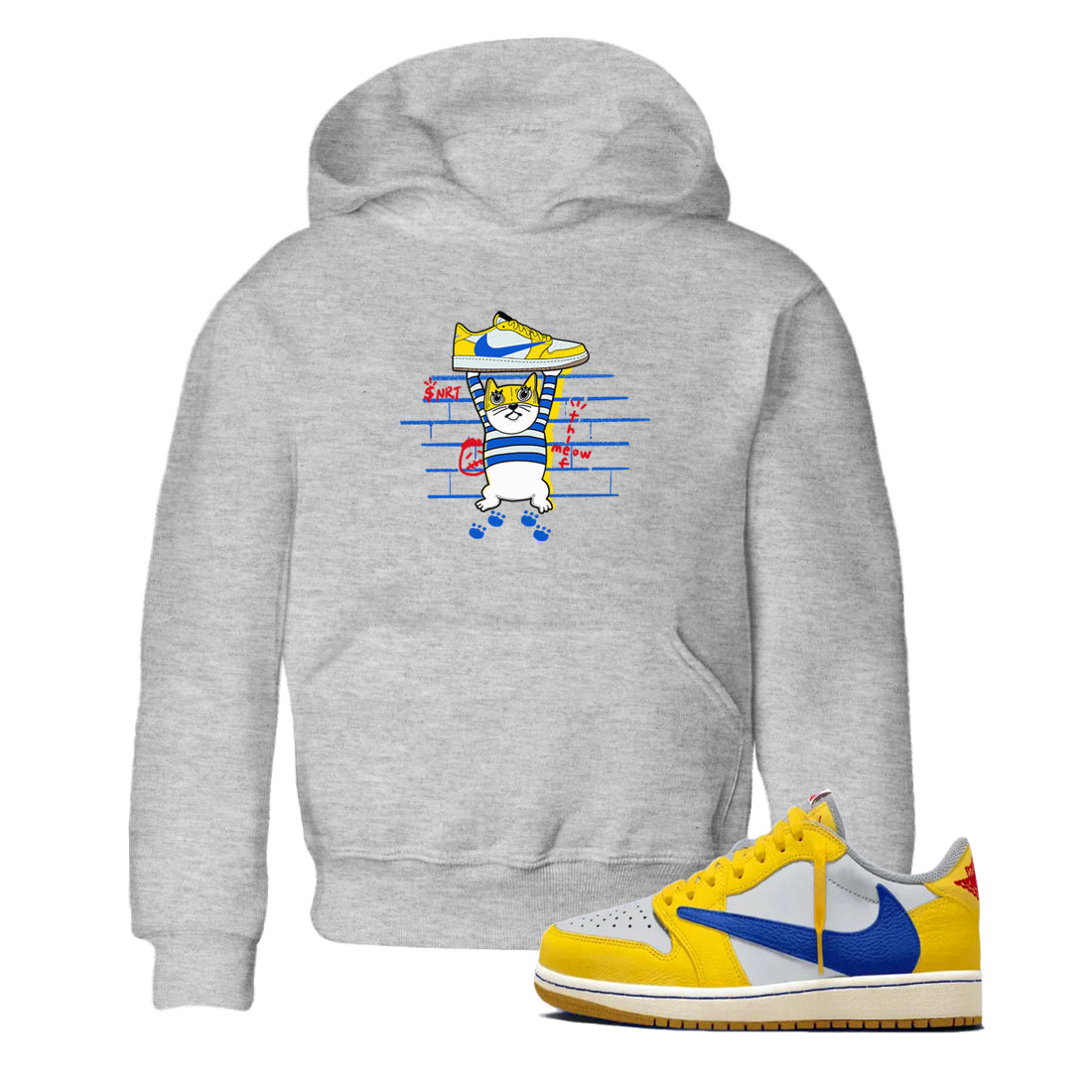 Air Jordan 1 Travis x Scott x Canary shirt to match jordans Thief Cat sneaker tees Air Jordan 1 Travis Scott Canary Drip Gear Zone baby toddler Heather Grey 1 cotton Shirt