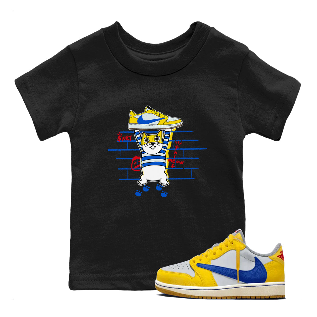 Air Jordan 1 Travis x Scott x Canary shirt to match jordans Thief Cat sneaker tees Air Jordan 1 Travis Scott Canary Drip Gear Zone baby toddler Black 1 cotton Shirt