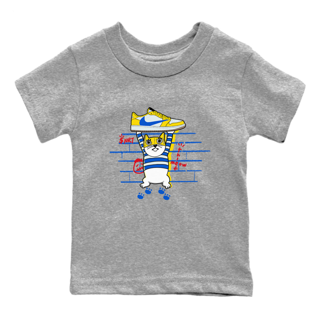 Air Jordan 1 Travis x Scott x Canary shirt to match jordans Thief Cat sneaker tees Air Jordan 1 Travis Scott Canary Drip Gear Zone baby toddler Heather Grey 2 cotton Shirt