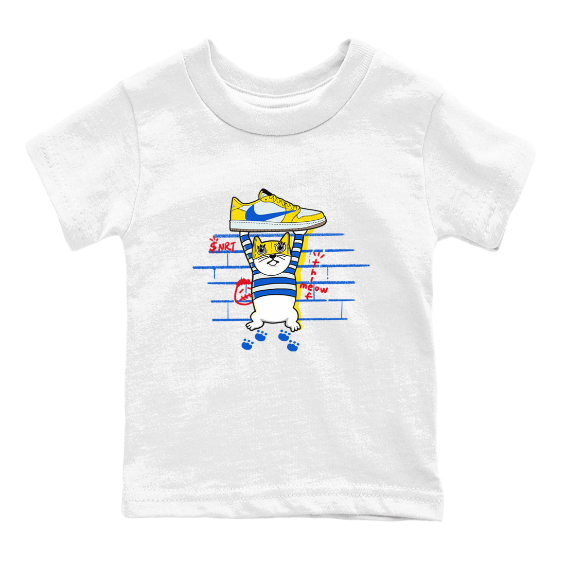 Air Jordan 1 Travis x Scott x Canary shirt to match jordans Thief Cat sneaker tees Air Jordan 1 Travis Scott Canary Drip Gear Zone baby toddler White 2 cotton Shirt