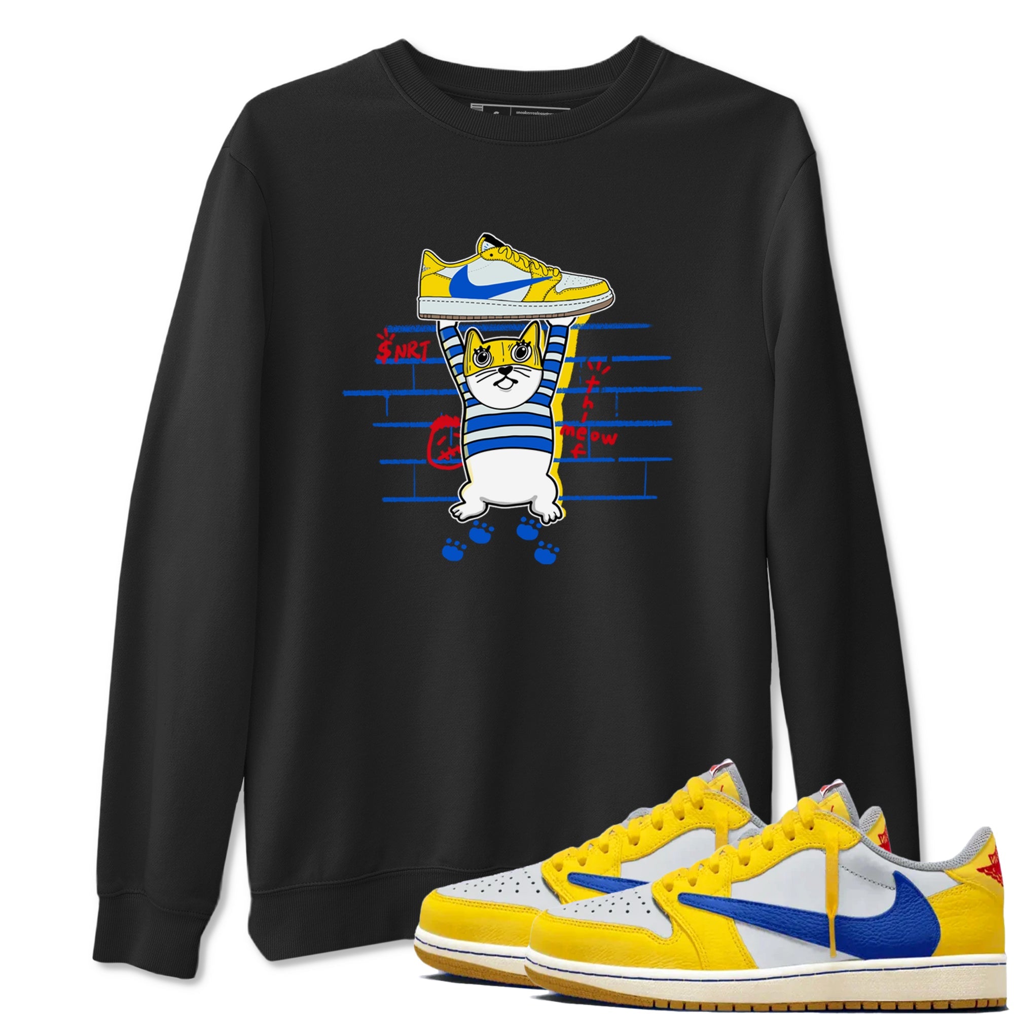 Air Jordan 1 Travis x Scott x Canary shirt to match jordans Thief Cat sneaker tees Air Jordan 1 Travis Scott Canary Drip Gear Zone unisex cotton Black 1 crew neck shirt