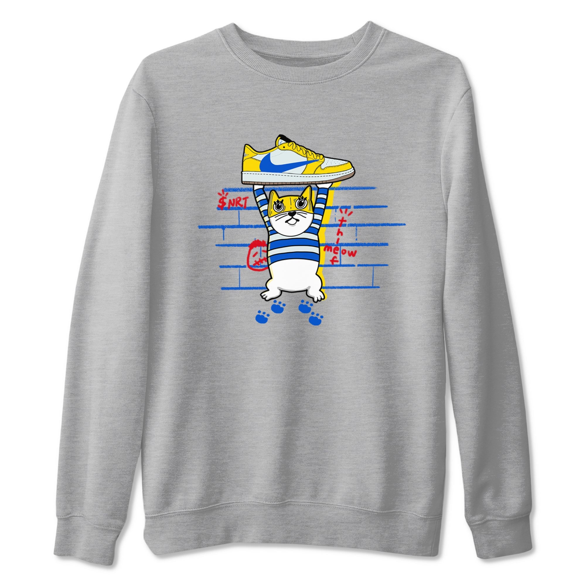 Air Jordan 1 Travis x Scott x Canary shirt to match jordans Thief Cat sneaker tees Air Jordan 1 Travis Scott Canary Drip Gear Zone unisex cotton Heather Grey 2 crew neck shirt