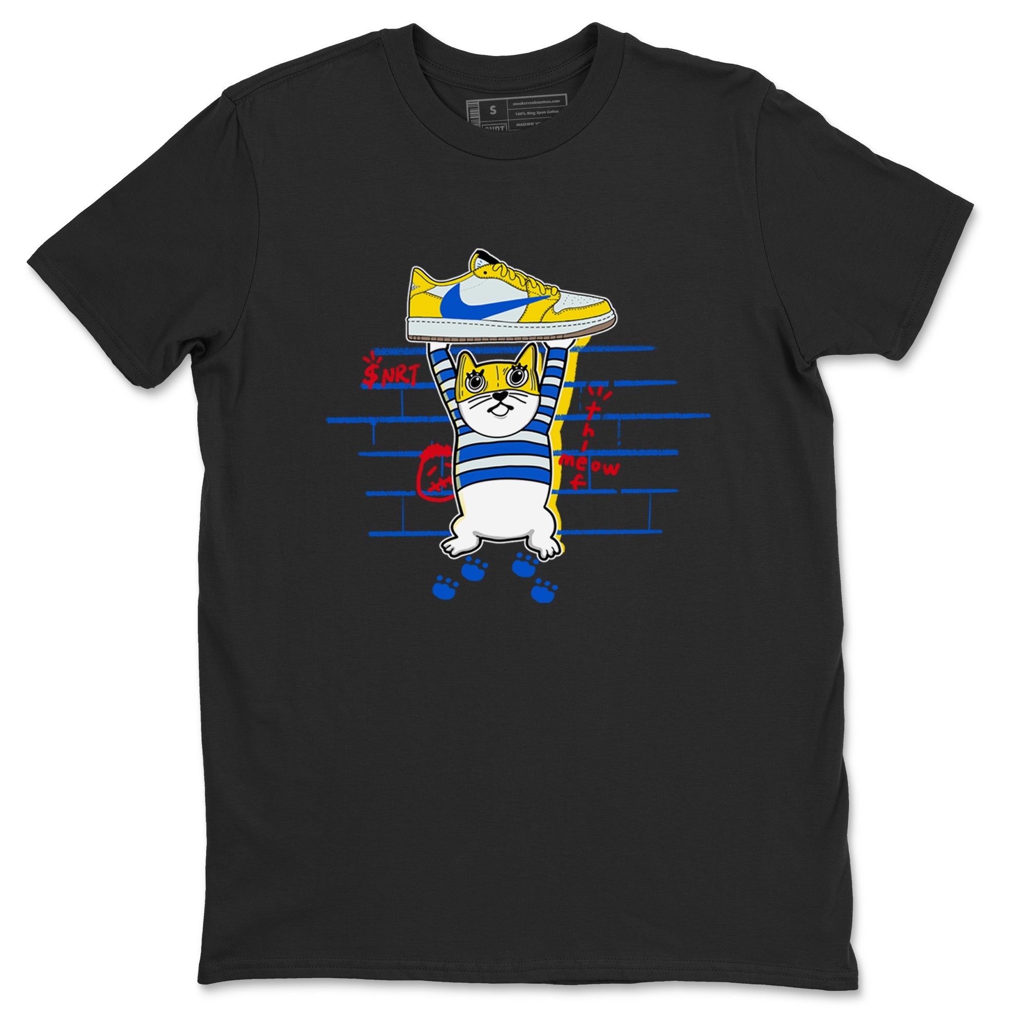 Air Jordan 1 Travis x Scott x Canary shirt to match jordans Thief Cat sneaker tees Air Jordan 1 Travis Scott Canary Drip Gear Zone unisex cotton Black 2 crew neck shirt
