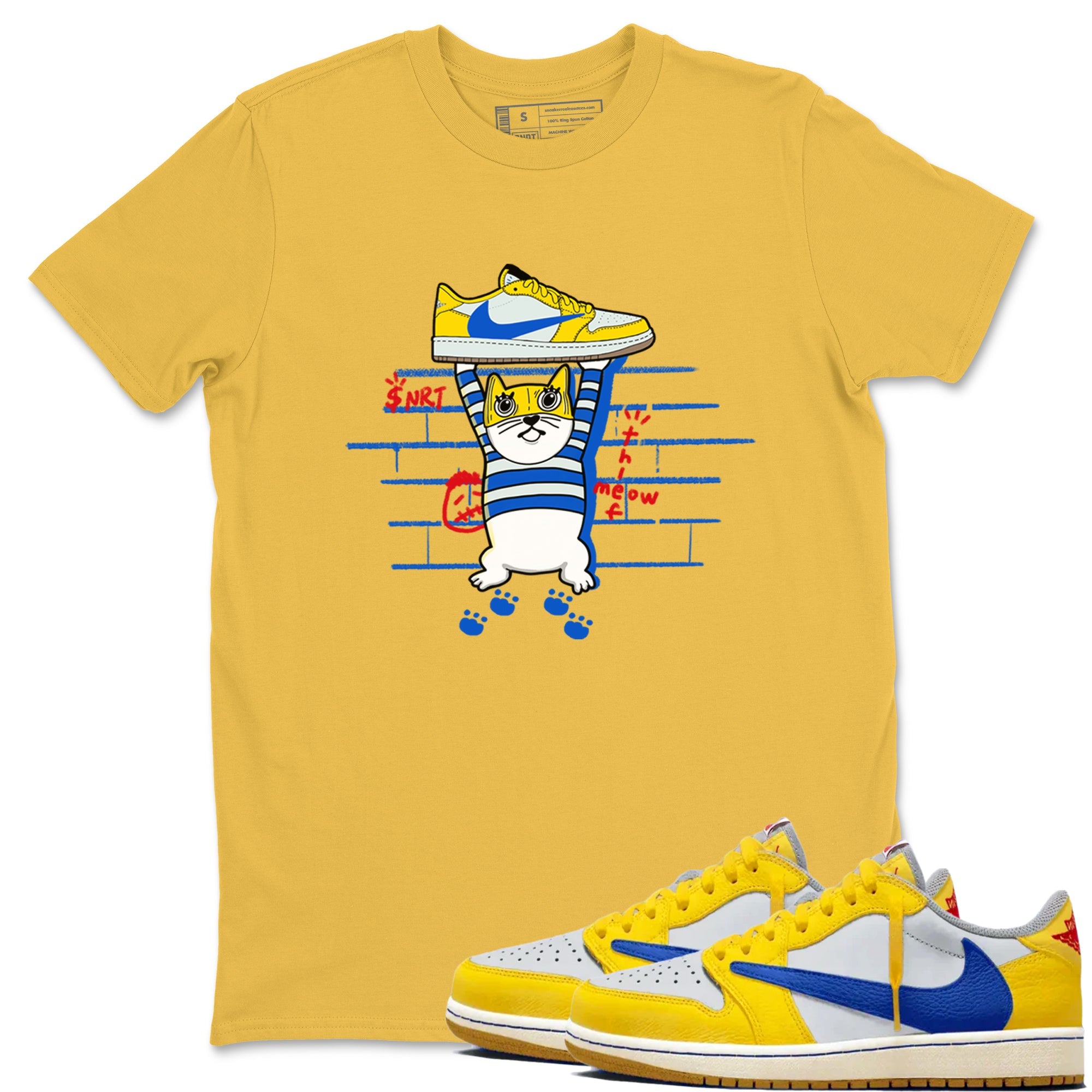 Air Jordan 1 Travis x Scott x Canary shirt to match jordans Thief Cat sneaker tees Air Jordan 1 Travis Scott Canary Drip Gear Zone unisex cotton Daisy 1 crew neck shirt