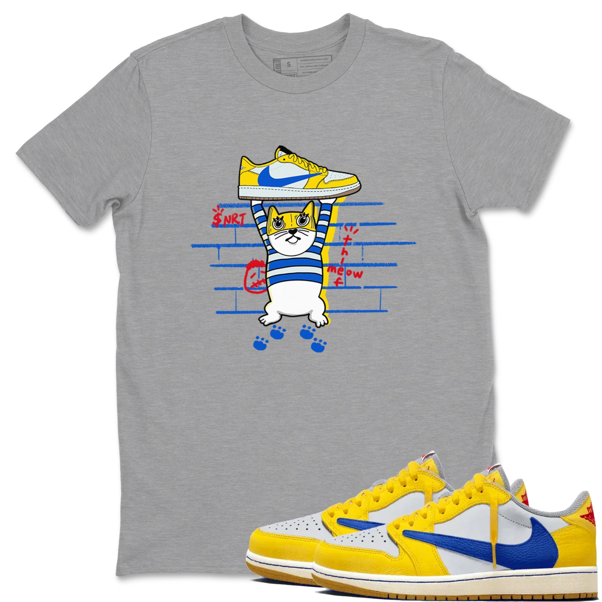 Air Jordan 1 Travis x Scott x Canary shirt to match jordans Thief Cat sneaker tees Air Jordan 1 Travis Scott Canary Drip Gear Zone unisex cotton Heather Grey 1 crew neck shirt