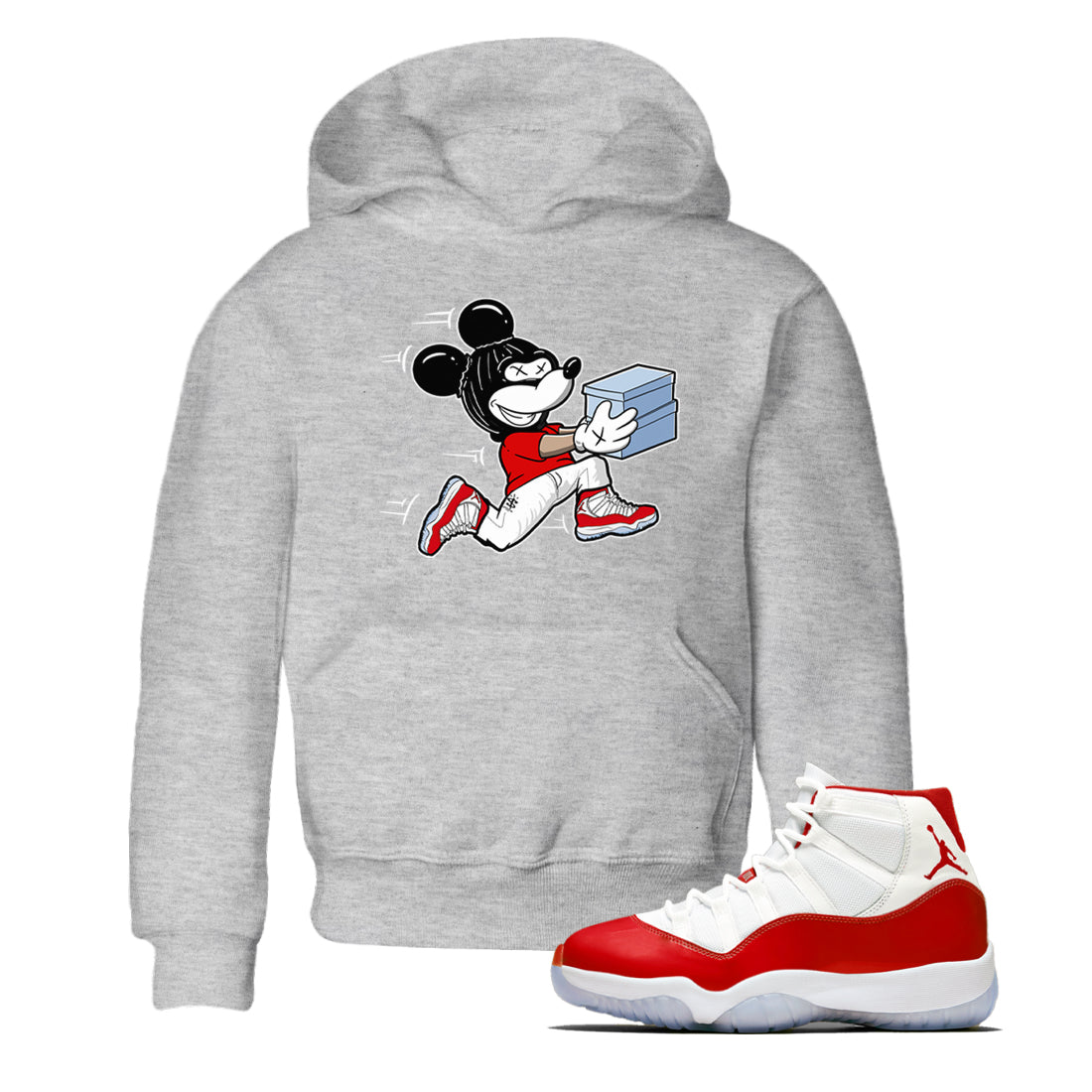 11s Cherry shirts to match jordans Thief Mouse sneaker match tees Air Jordan 11 Retro Cherry match shoes to clothes Drip Gear Zone Youth Baby Heather Grey 1 tee