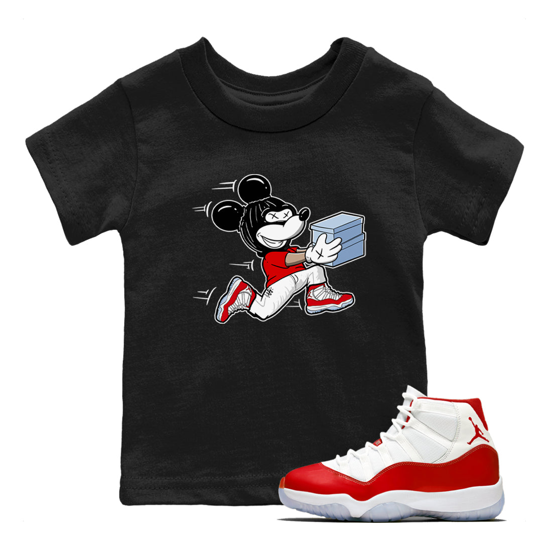 11s Cherry shirts to match jordans Thief Mouse sneaker match tees Air Jordan 11 Retro Cherry match shoes to clothes Drip Gear Zone Youth Baby Black 1 tee