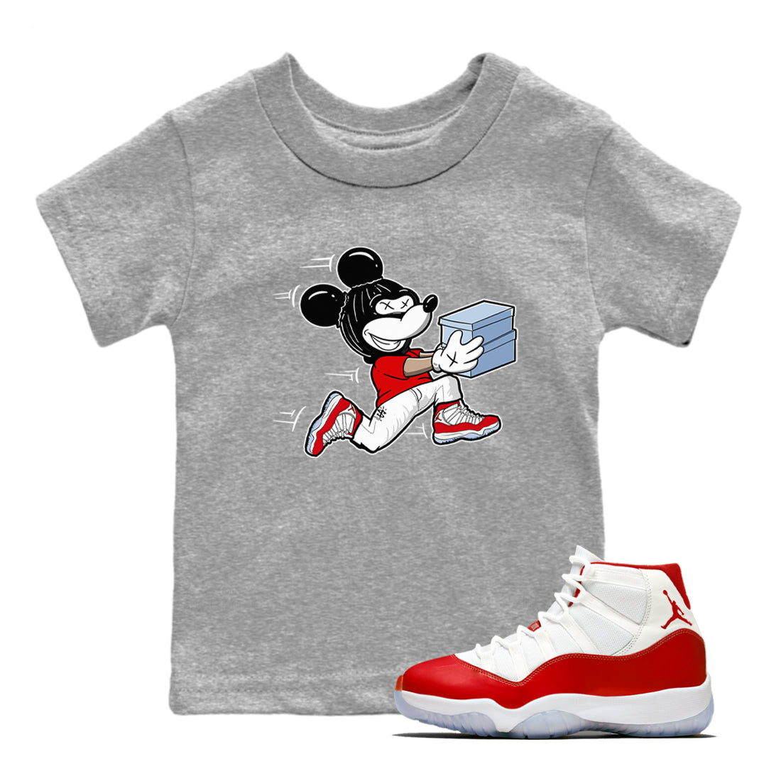 11s Cherry shirts to match jordans Thief Mouse sneaker match tees Air Jordan 11 Retro Cherry match shoes to clothes Drip Gear Zone Youth Baby Heather Grey 1 tee