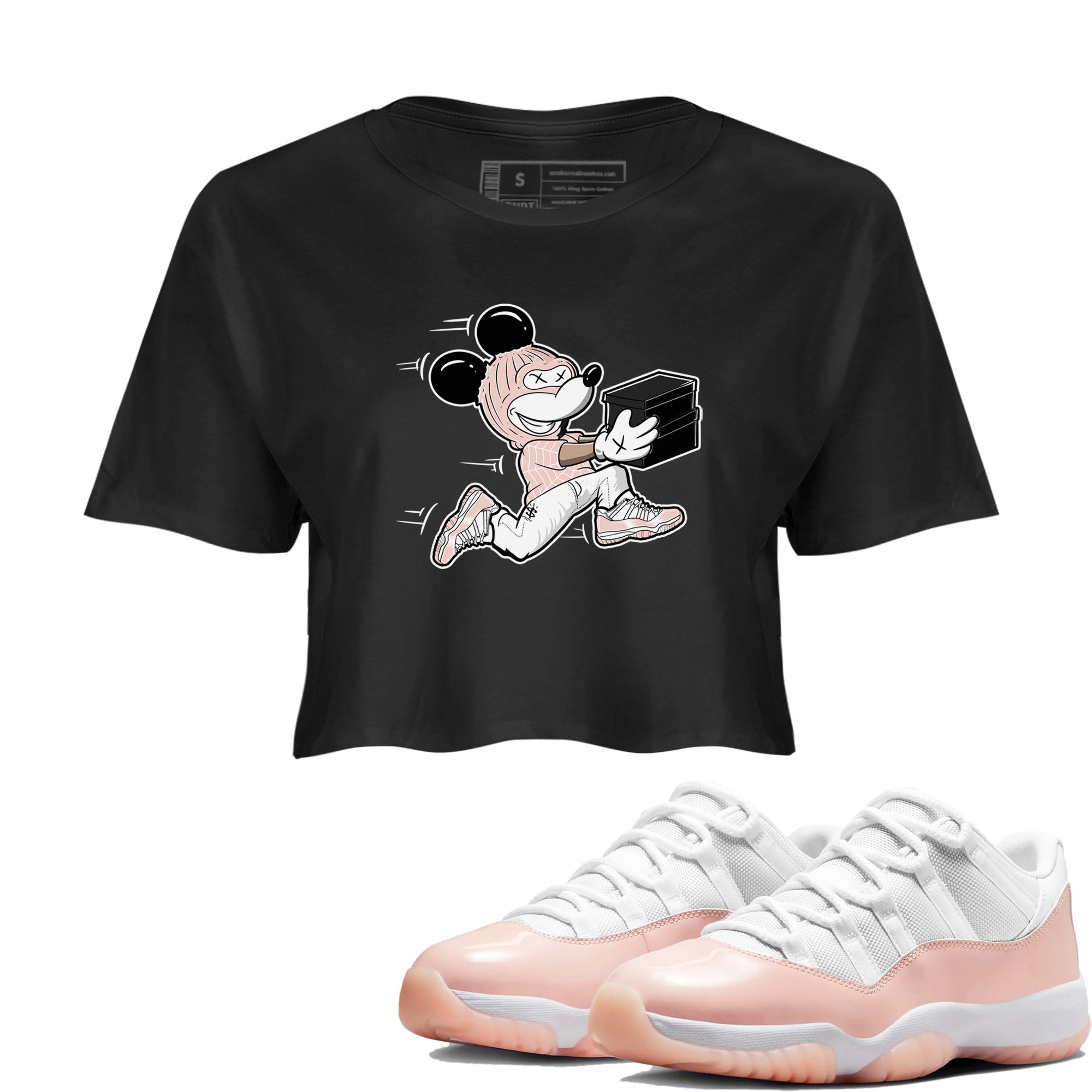 11s Legend Pink shirt to match jordans Thief Mouse sneaker tees Air Jordan 11 Legend Pink Drip Gear Zone Black 1 crop length shirt
