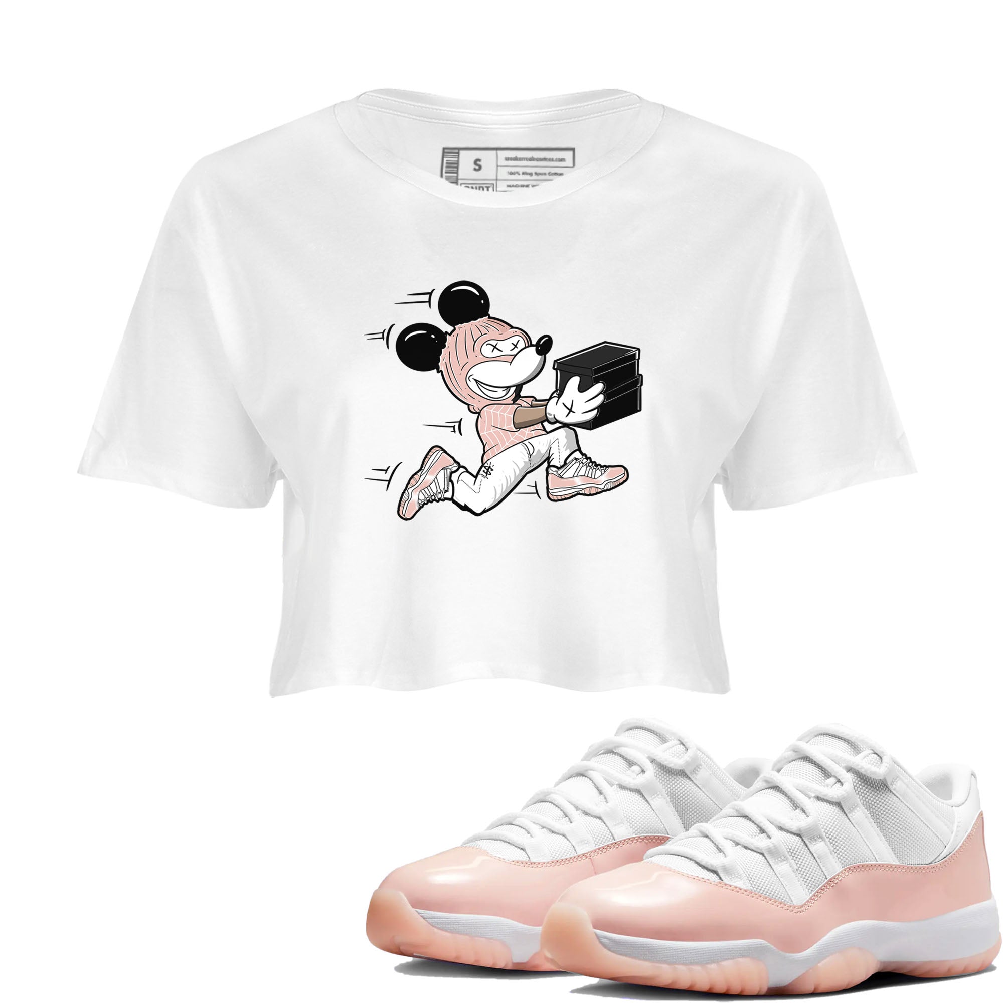 11s Legend Pink shirt to match jordans Thief Mouse sneaker tees Air Jordan 11 Legend Pink Drip Gear Zone White 1 crop length shirt